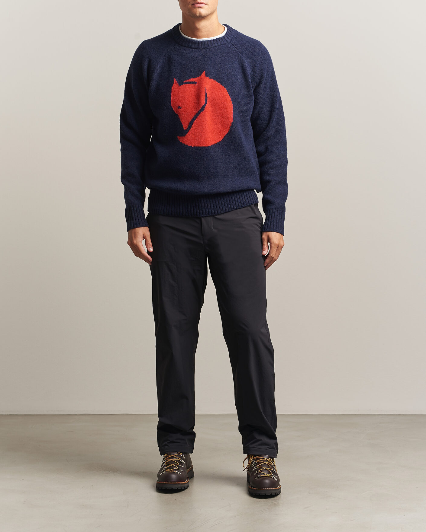 Herre | Gensere | Fjällräven | Logo Knit Wool Sweater Dark Navy