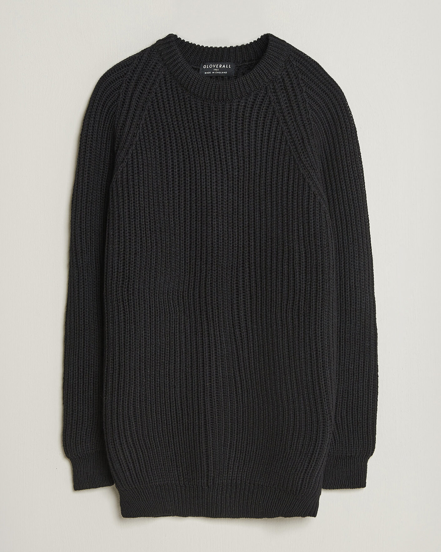Herre | Gensere | Gloverall | Fisherman Rib Chunky Wool Crew Neck Black