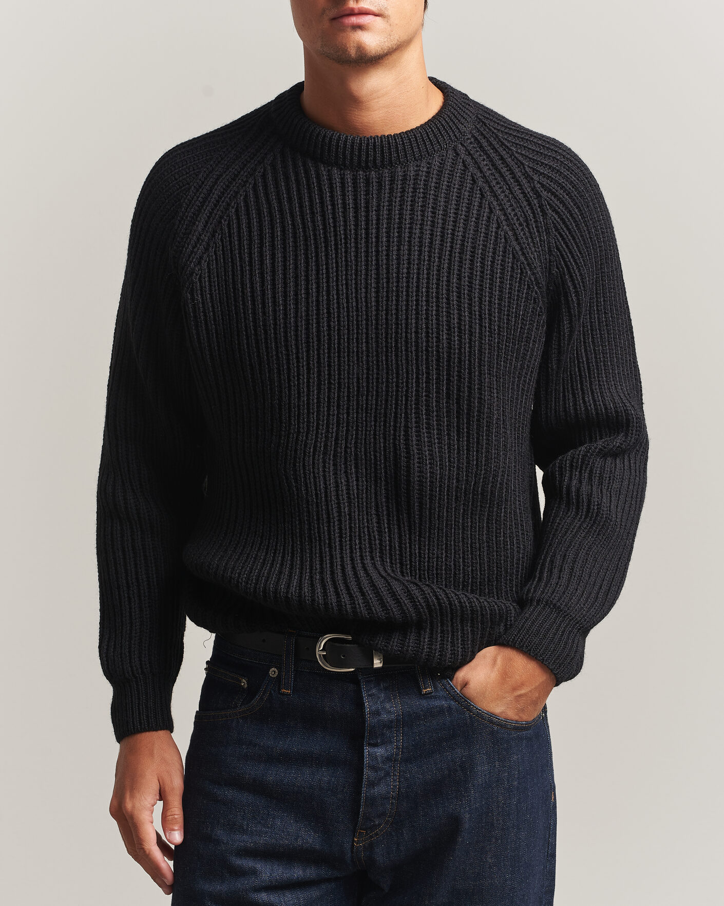 Herre | Gensere | Gloverall | Fisherman Rib Chunky Wool Crew Neck Black