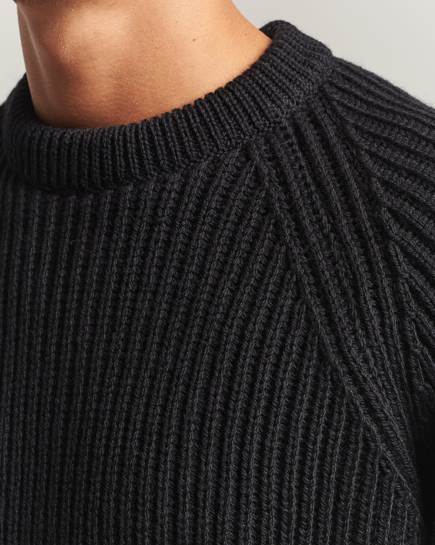 Herre | Gensere | Gloverall | Fisherman Rib Chunky Wool Crew Neck Black