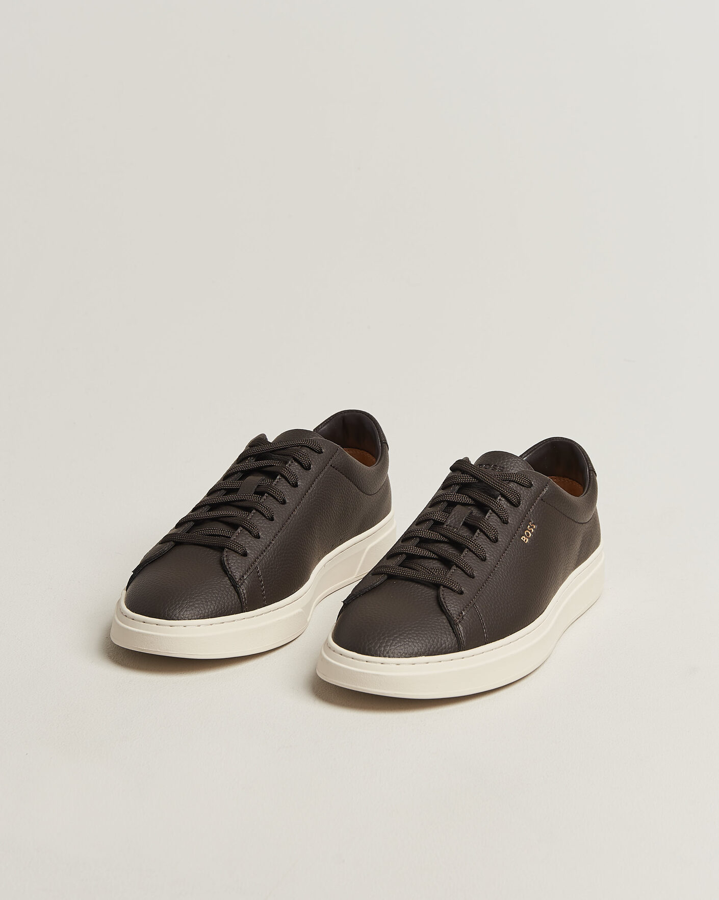 Herre | Sneakers | BOSS BLACK | Kieran Grained Leather Sneaker Dark Brown