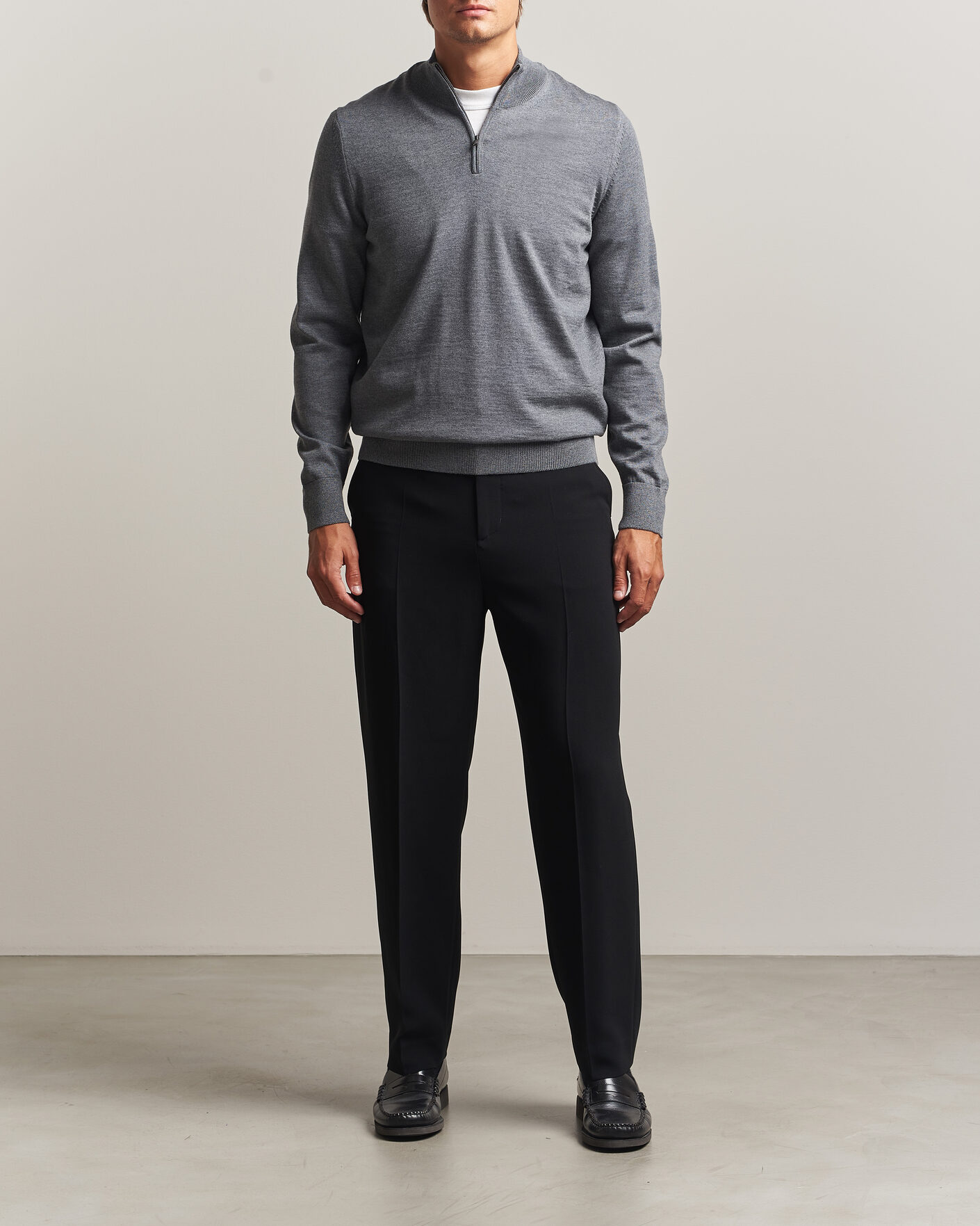 Herre | Gensere | BOSS BLACK | Ebenji Merino Knitted Half Zip Medium Grey