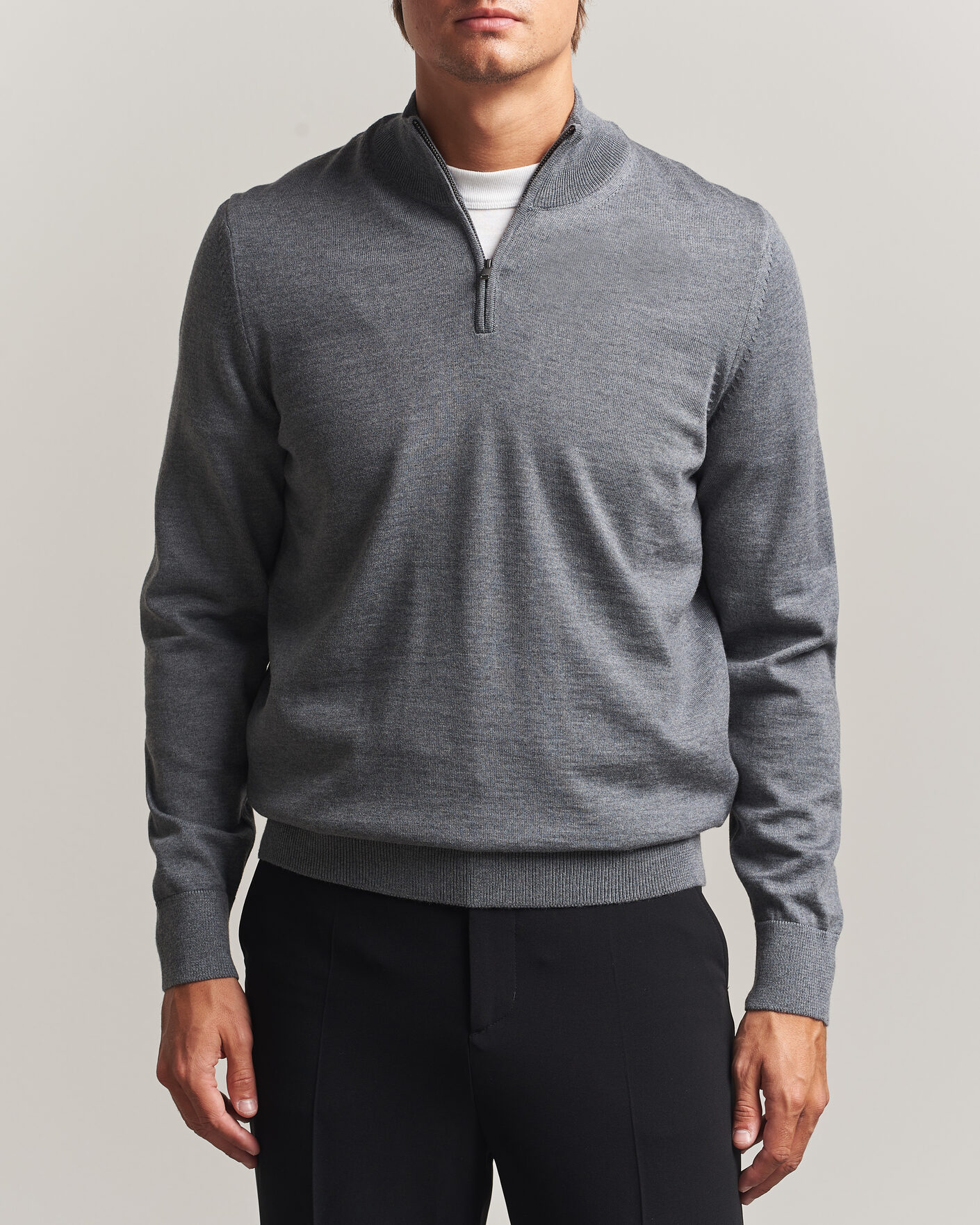 Herre | Gensere | BOSS BLACK | Ebenji Merino Knitted Half Zip Medium Grey
