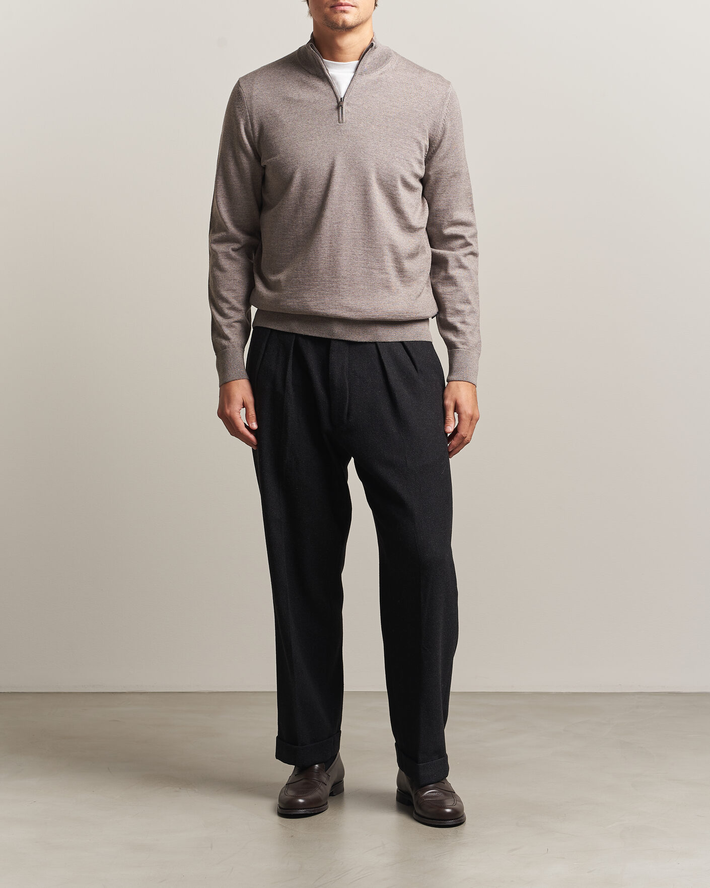 Herre | Gensere | BOSS BLACK | Ebenji Merino Knitted Half Zip Open Brown