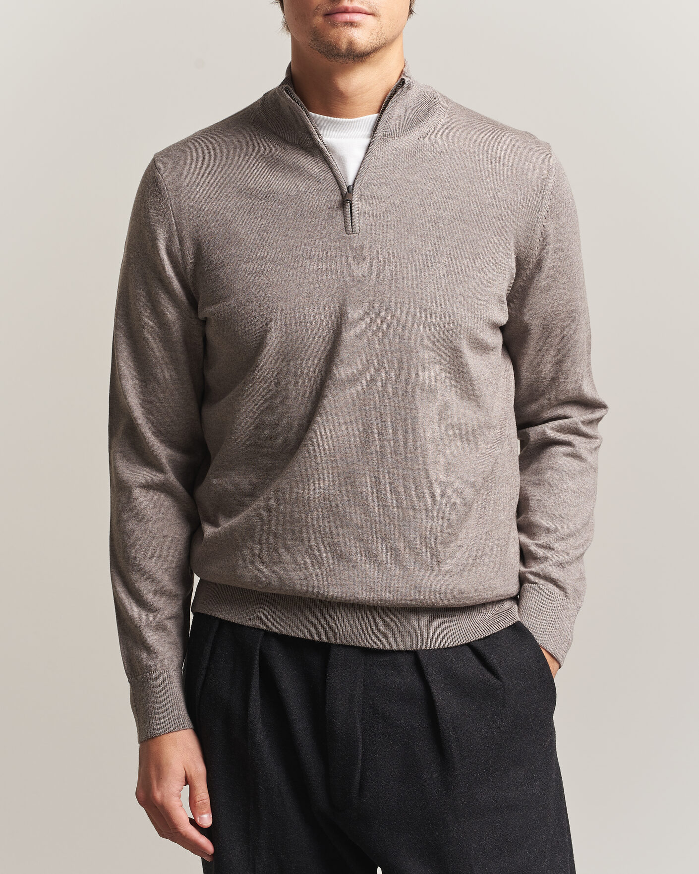Herre | Gensere | BOSS BLACK | Ebenji Merino Knitted Half Zip Open Brown