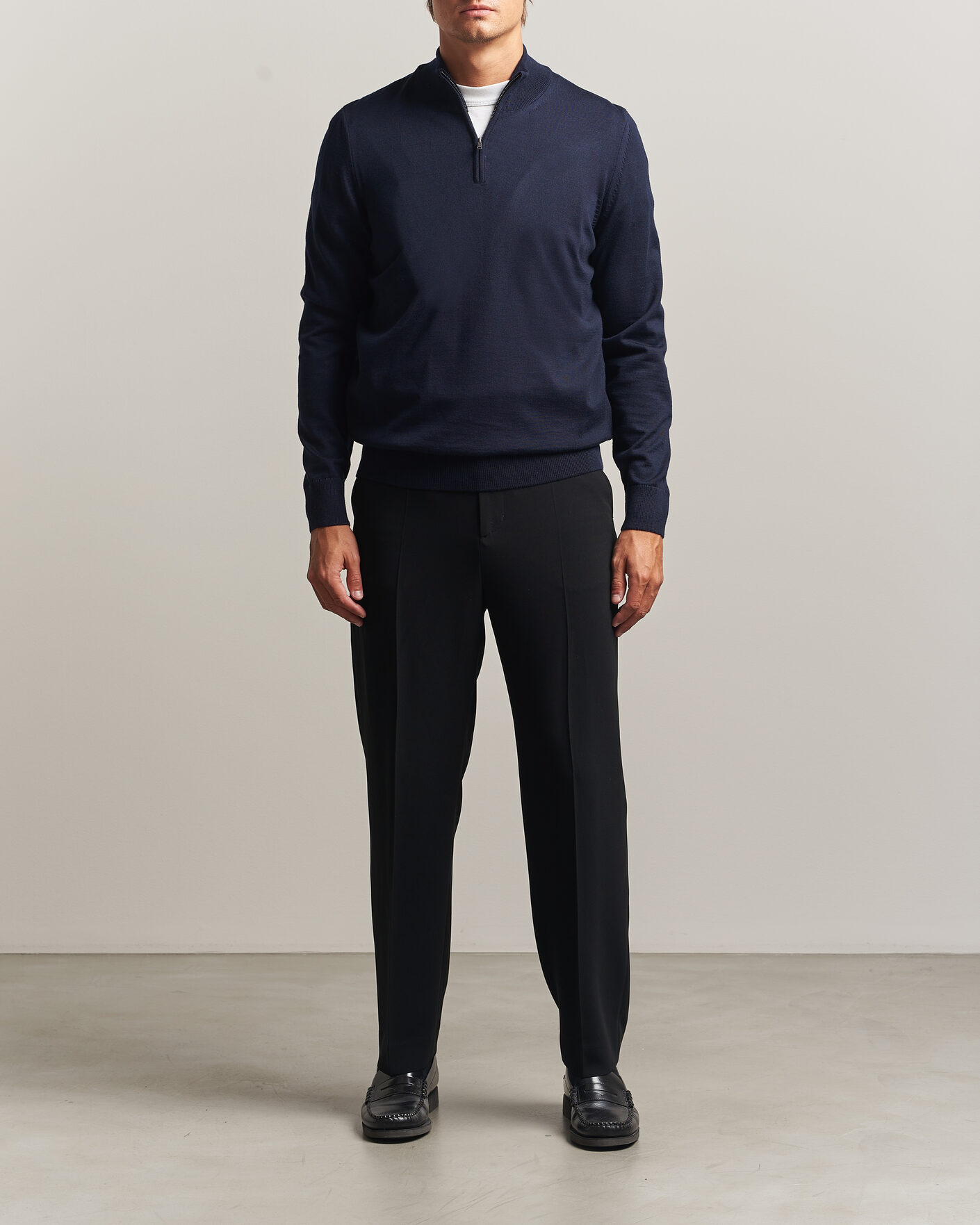Herre | Gensere | BOSS BLACK | Ebenji Merino Knitted Half Zip Dark Blue