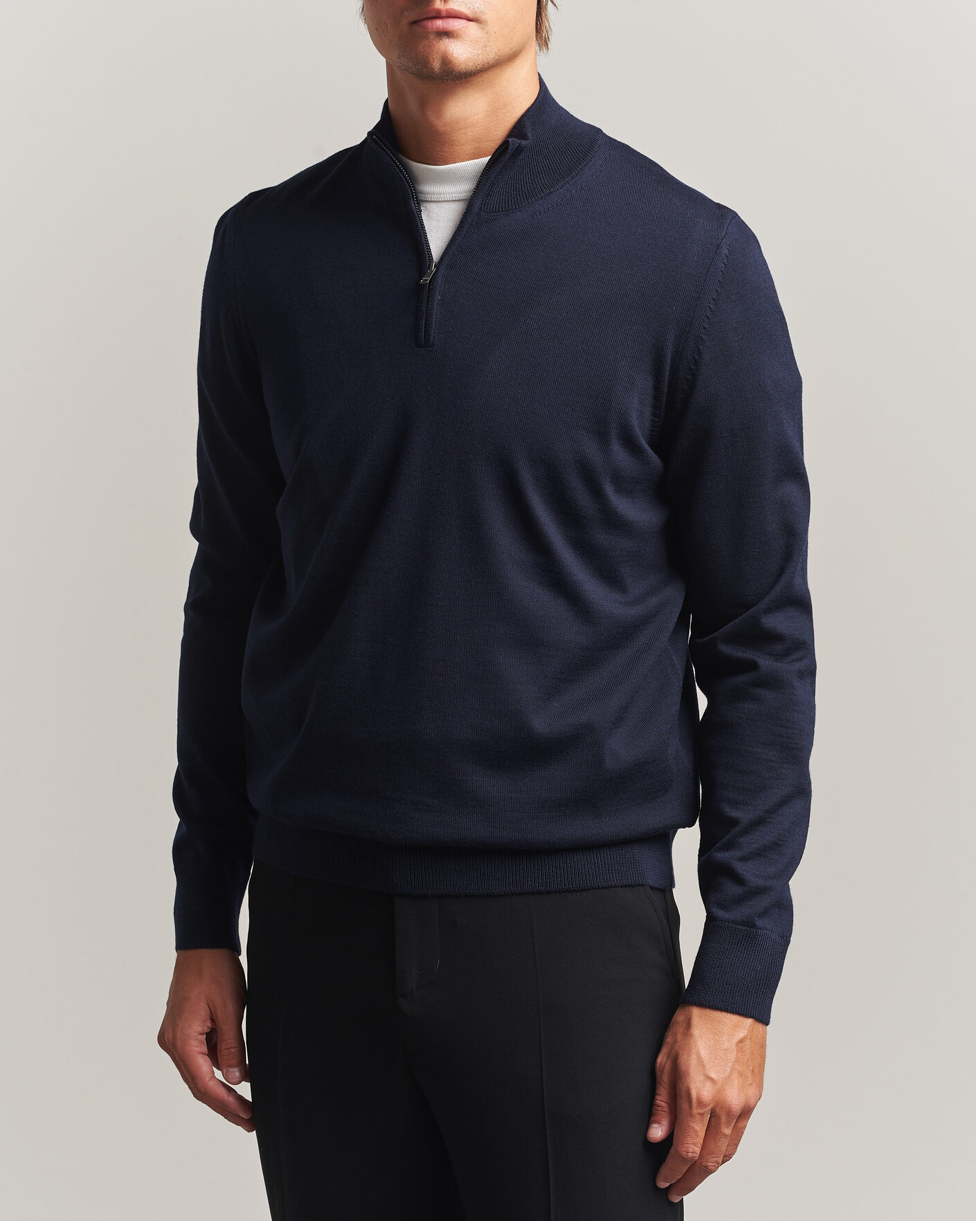 Herre | Gensere | BOSS BLACK | Ebenji Merino Knitted Half Zip Dark Blue
