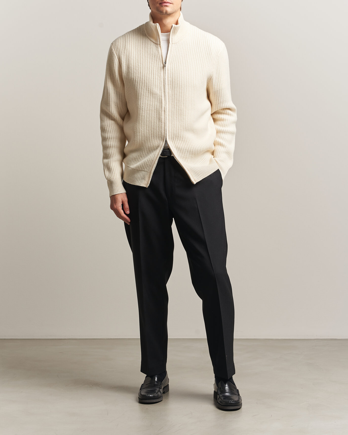 Herre | Gensere | BOSS BLACK | Fiocco Wool/Cashmere Full Zip Open White