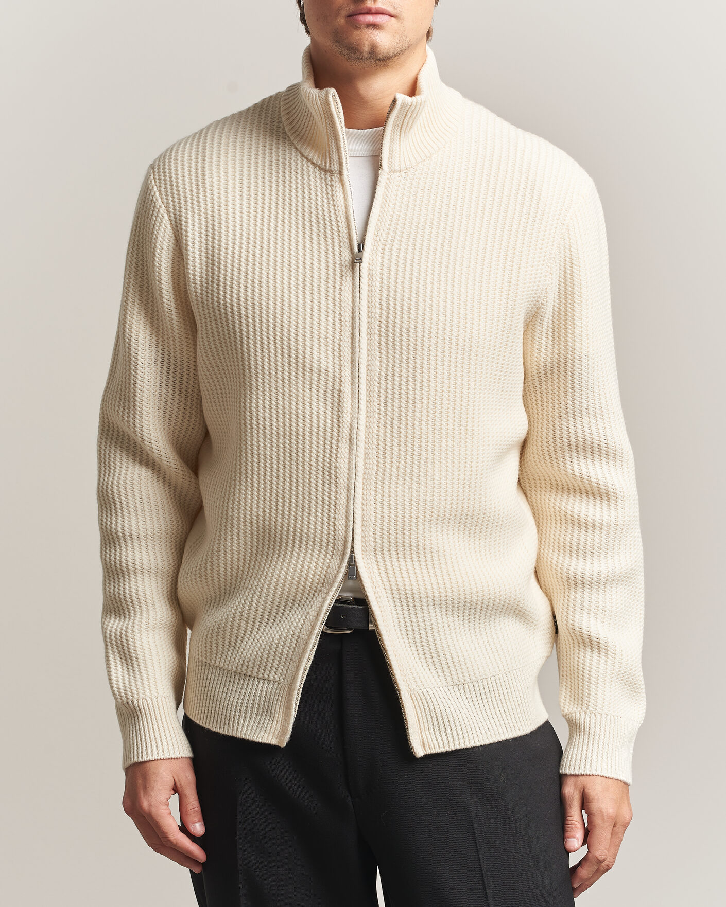 Herre | Gensere | BOSS BLACK | Fiocco Wool/Cashmere Full Zip Open White