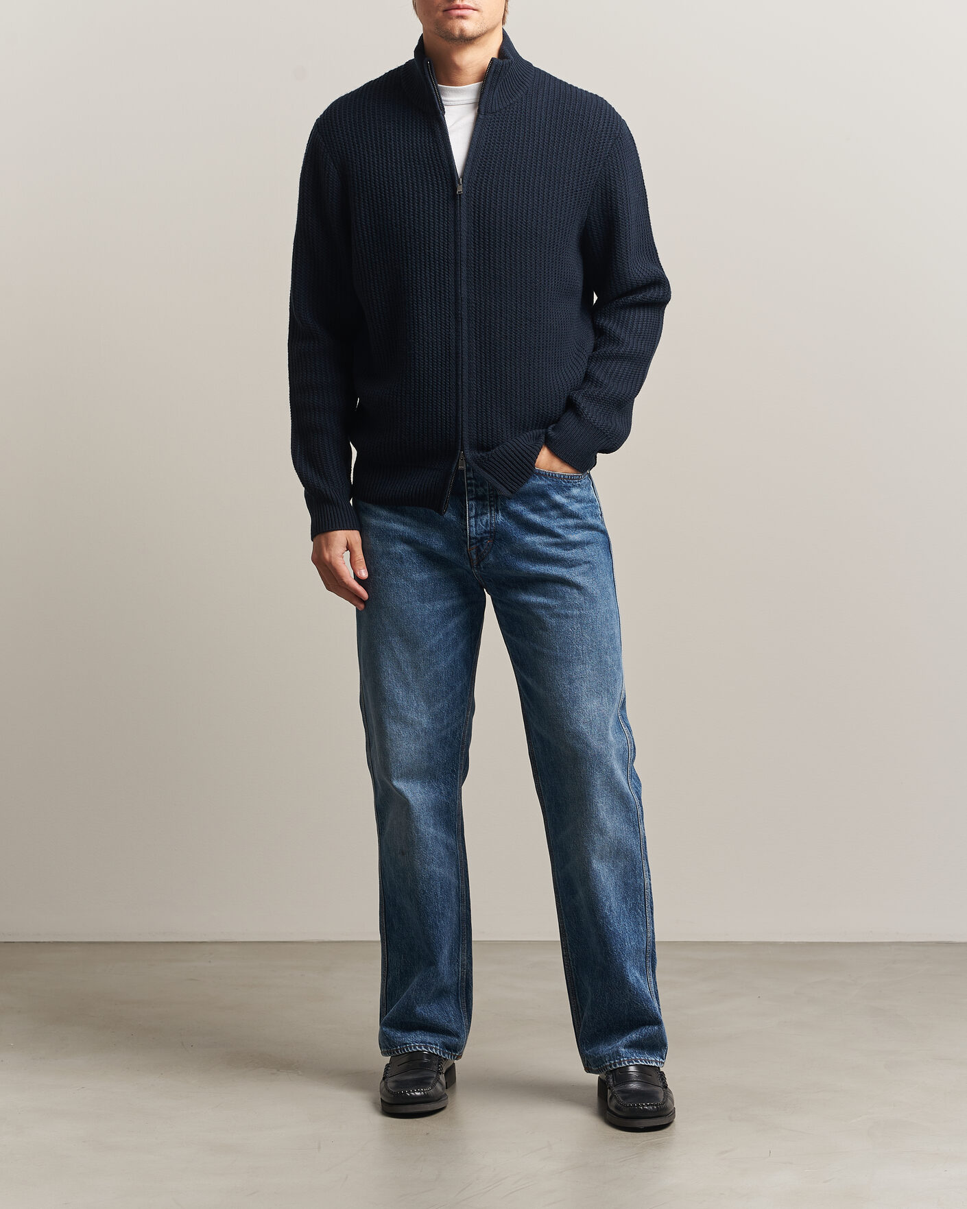 Herre | Gensere | BOSS BLACK | Fiocco Wool/Cashmere Full Zip Dark Blue