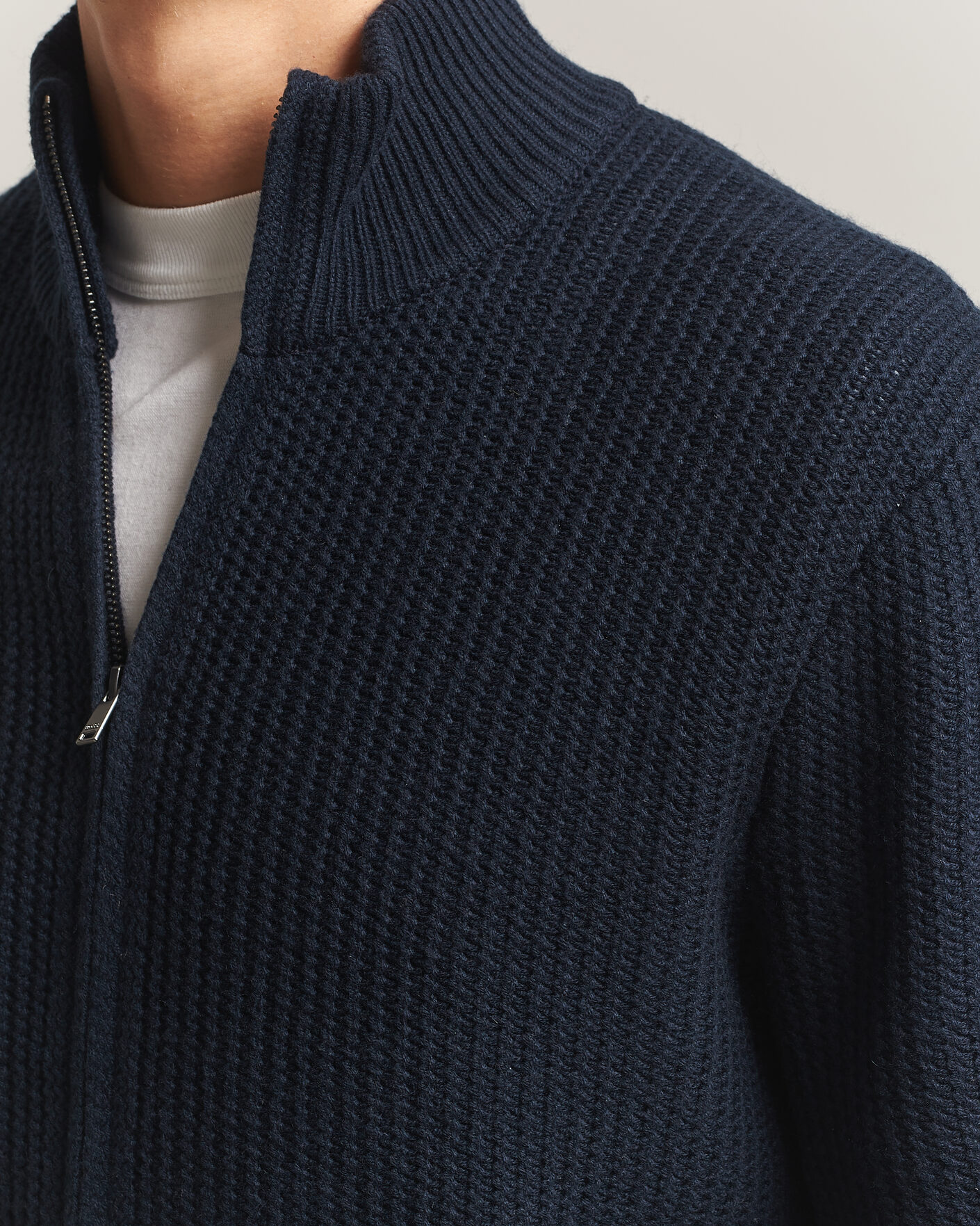 Herre | Gensere | BOSS BLACK | Fiocco Wool/Cashmere Full Zip Dark Blue