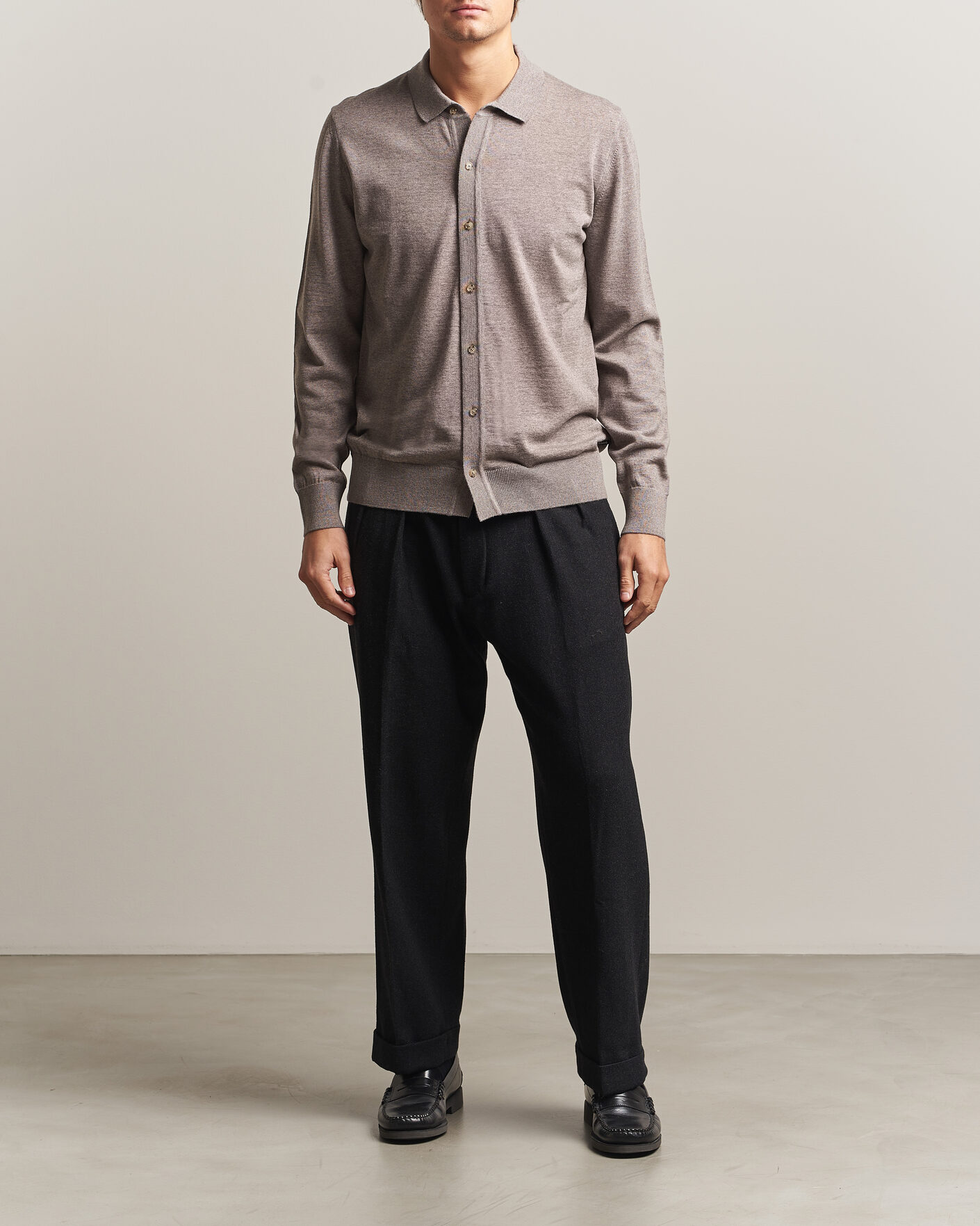 Herre | Gensere | BOSS BLACK | Helbert Merino Knitted Cardigan Open Brown