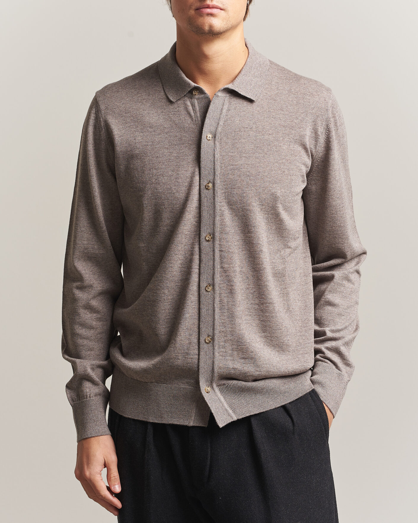 Herre | Gensere | BOSS BLACK | Helbert Merino Knitted Cardigan Open Brown