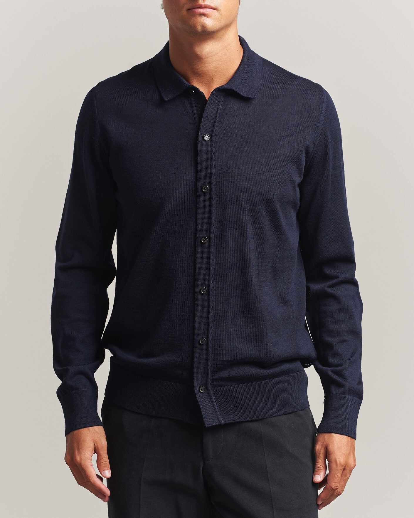 Herre | Gensere | BOSS BLACK | Helbert Merino Knitted Cardigan Dark Blue