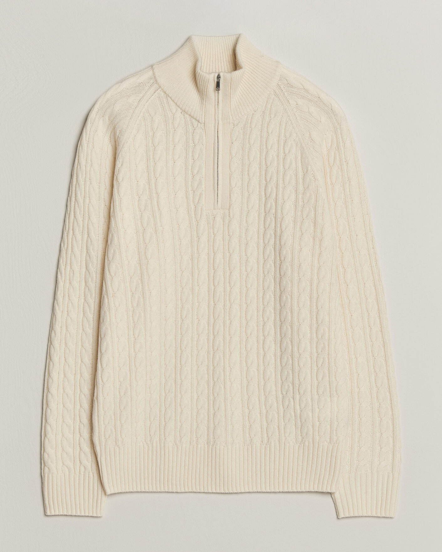 Herre | Gensere | BOSS BLACK | Furore Wool/Cashmere Cable Half Zip Open White