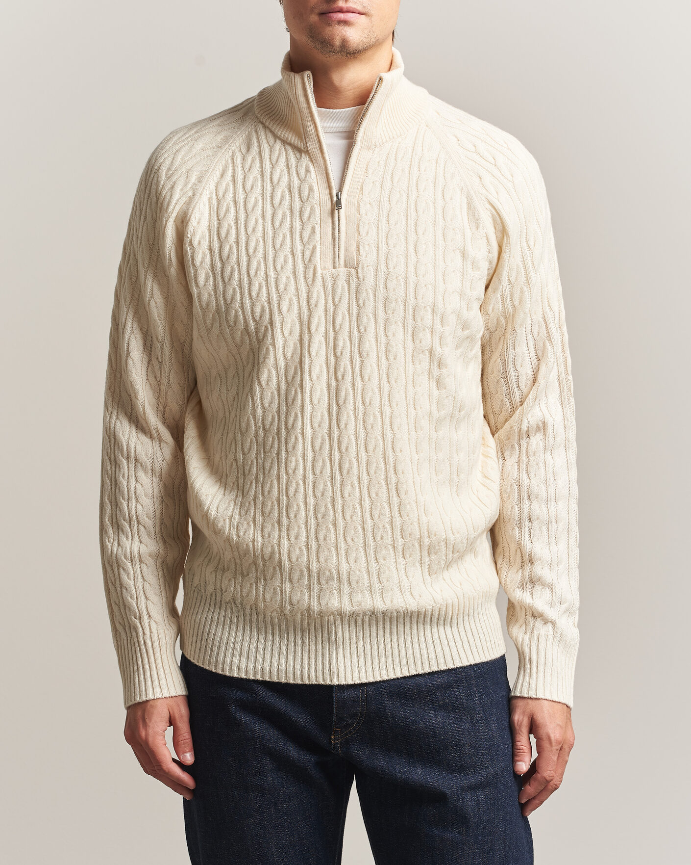 Herre | Gensere | BOSS BLACK | Furore Wool/Cashmere Cable Half Zip Open White