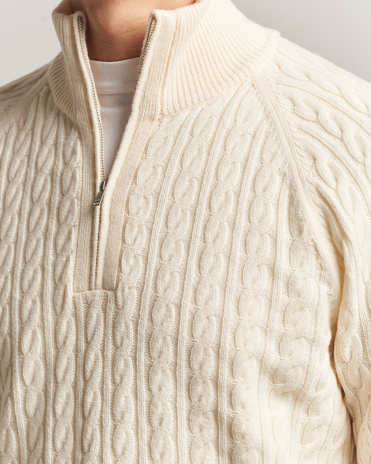 Herre | Gensere | BOSS BLACK | Furore Wool/Cashmere Cable Half Zip Open White