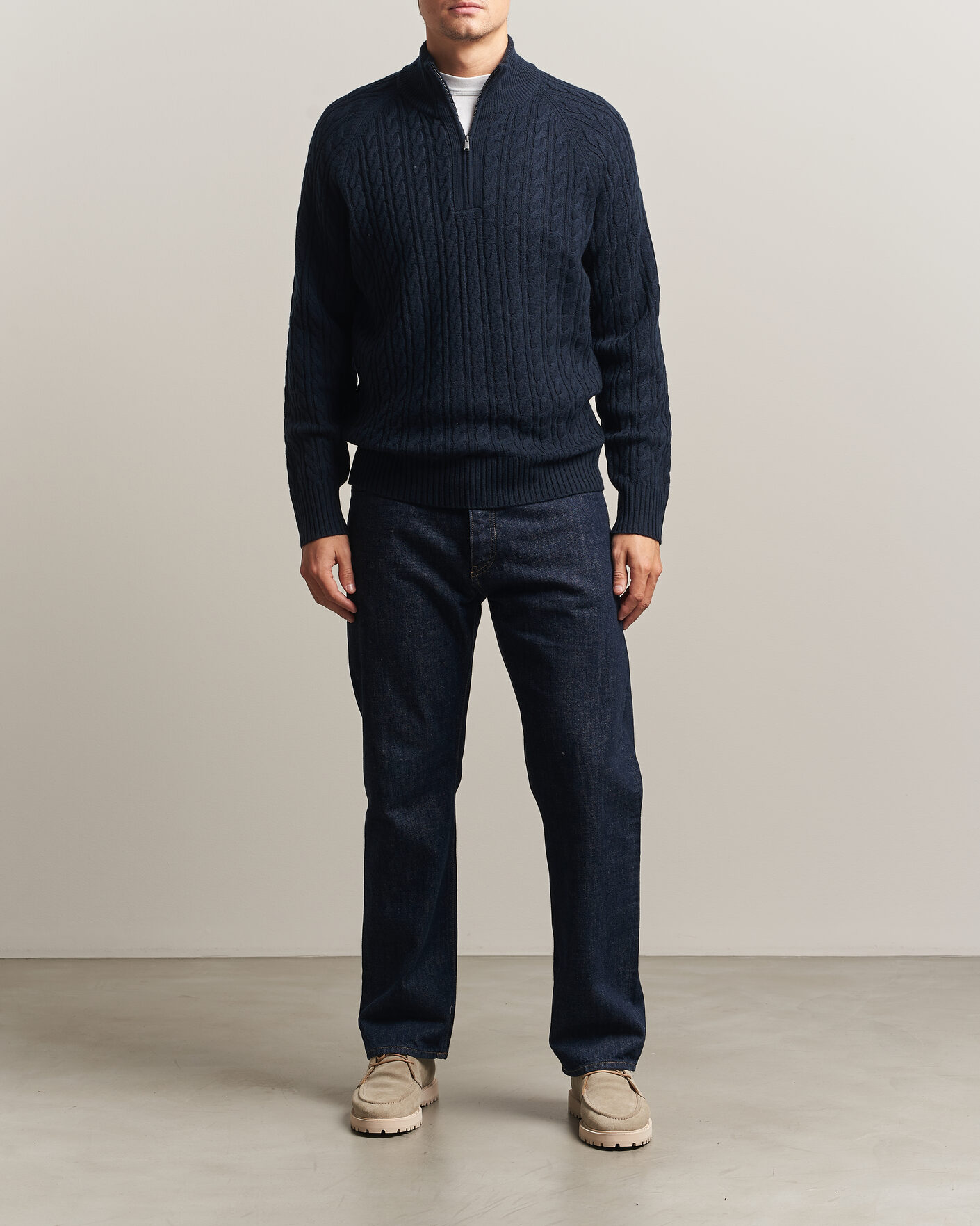 Herre | Gensere | BOSS BLACK | Furore Wool/Cashmere Cable Half Zip Dark Blue