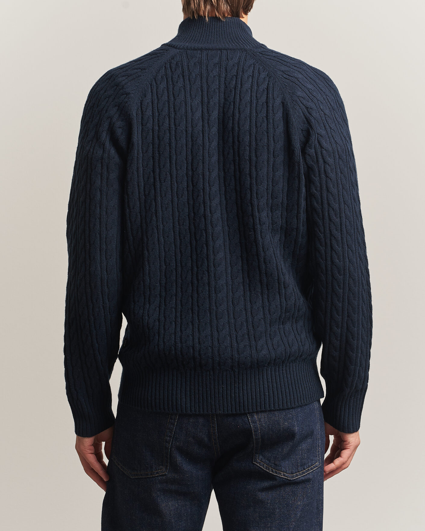 Herre | Gensere | BOSS BLACK | Furore Wool/Cashmere Cable Half Zip Dark Blue