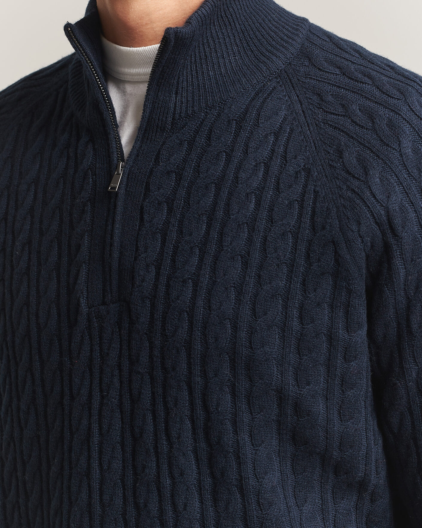 Herre | Gensere | BOSS BLACK | Furore Wool/Cashmere Cable Half Zip Dark Blue