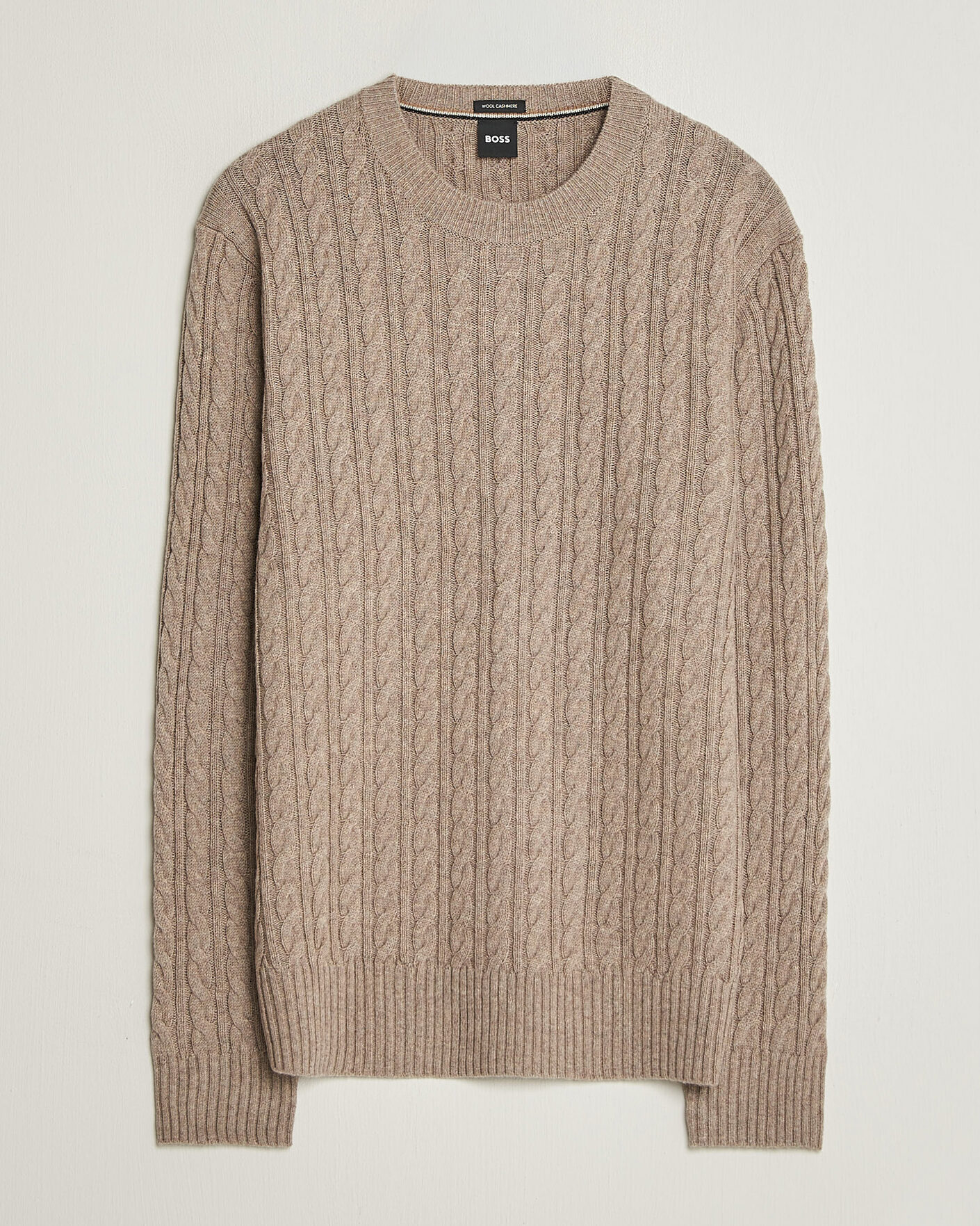 Herre | Gensere | BOSS BLACK | Furlan Wool/Cashmere Cable Crew Neck Open Brown