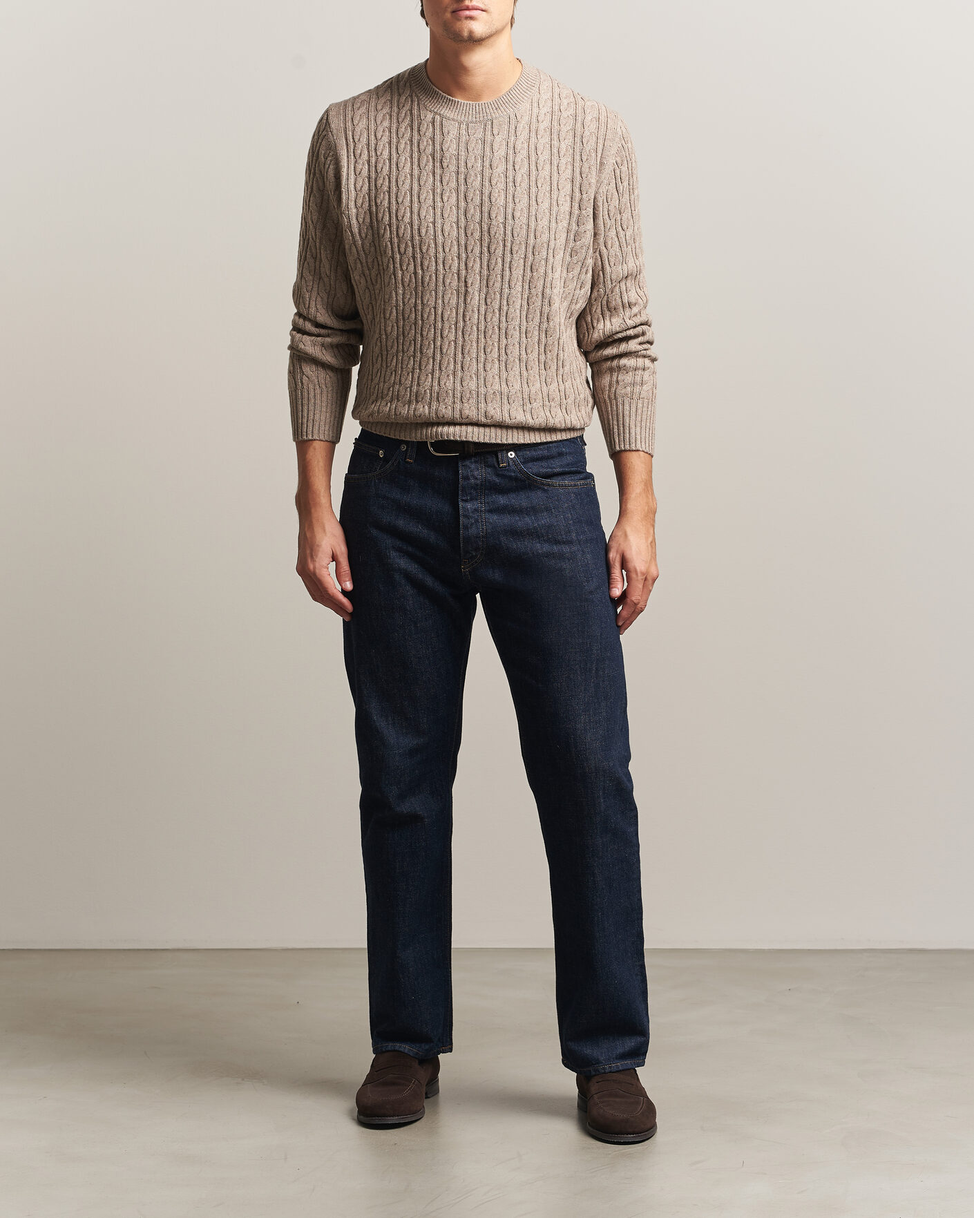 Herre | Gensere | BOSS BLACK | Furlan Wool/Cashmere Cable Crew Neck Open Brown