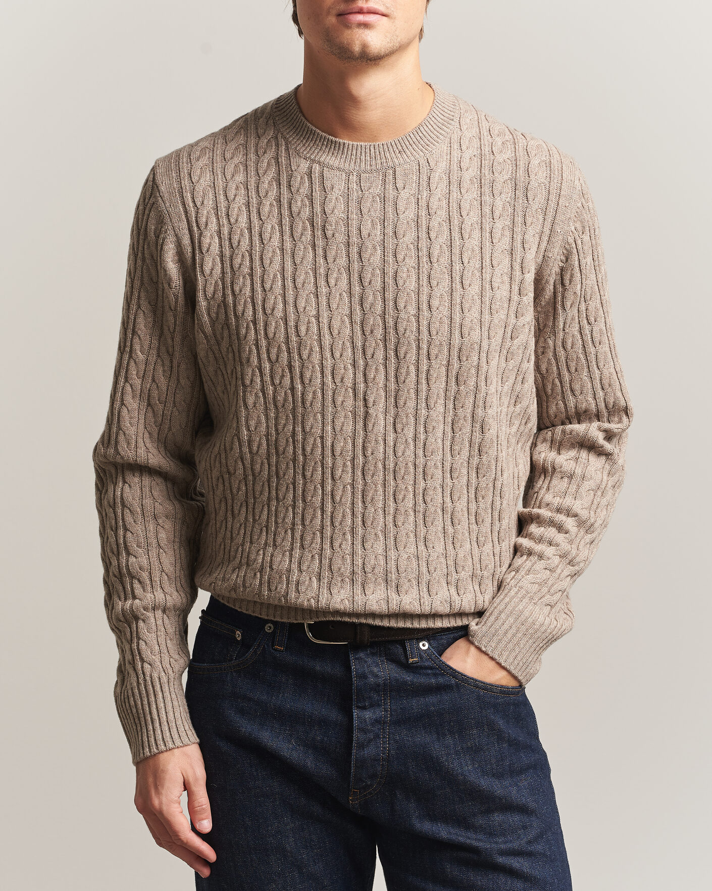 Herre | Gensere | BOSS BLACK | Furlan Wool/Cashmere Cable Crew Neck Open Brown