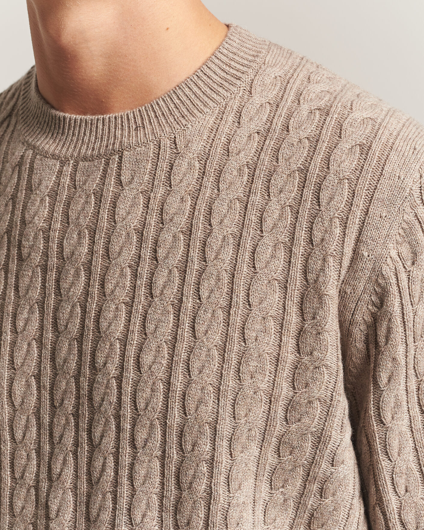Herre | Gensere | BOSS BLACK | Furlan Wool/Cashmere Cable Crew Neck Open Brown