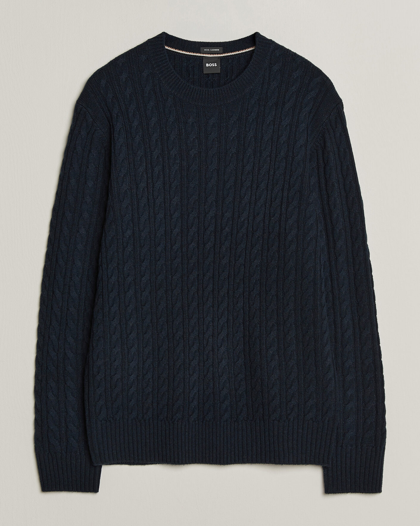 Herre | Gensere | BOSS BLACK | Furlan Wool/Cashmere Cable Crew Neck Dark Blue