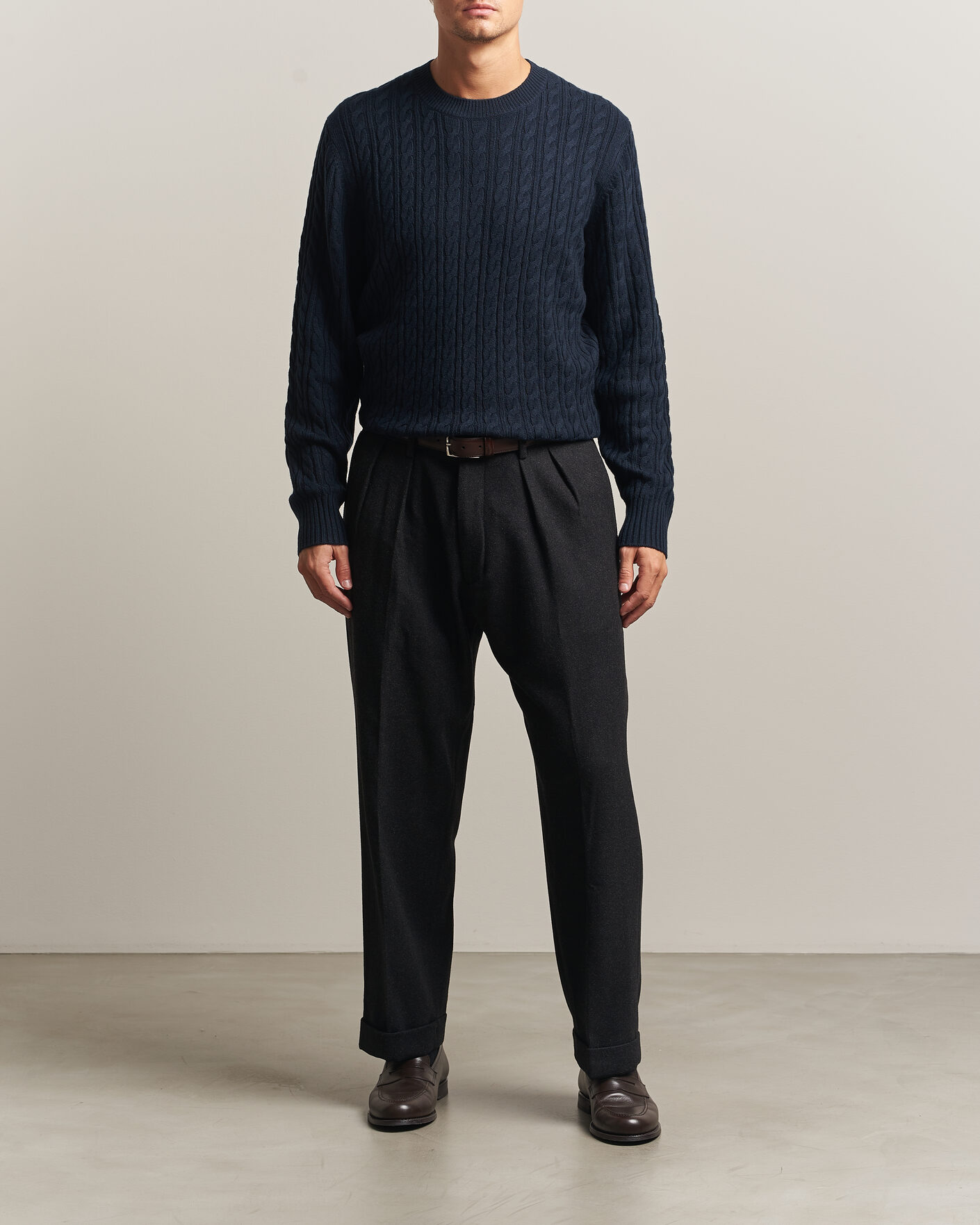 Herre | Gensere | BOSS BLACK | Furlan Wool/Cashmere Cable Crew Neck Dark Blue
