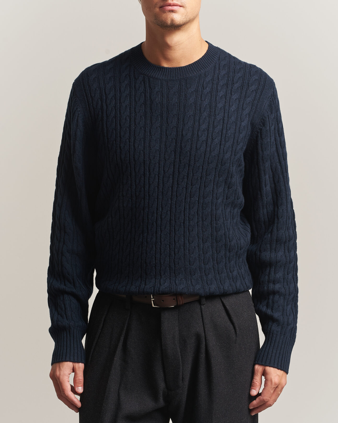 Herre | Gensere | BOSS BLACK | Furlan Wool/Cashmere Cable Crew Neck Dark Blue