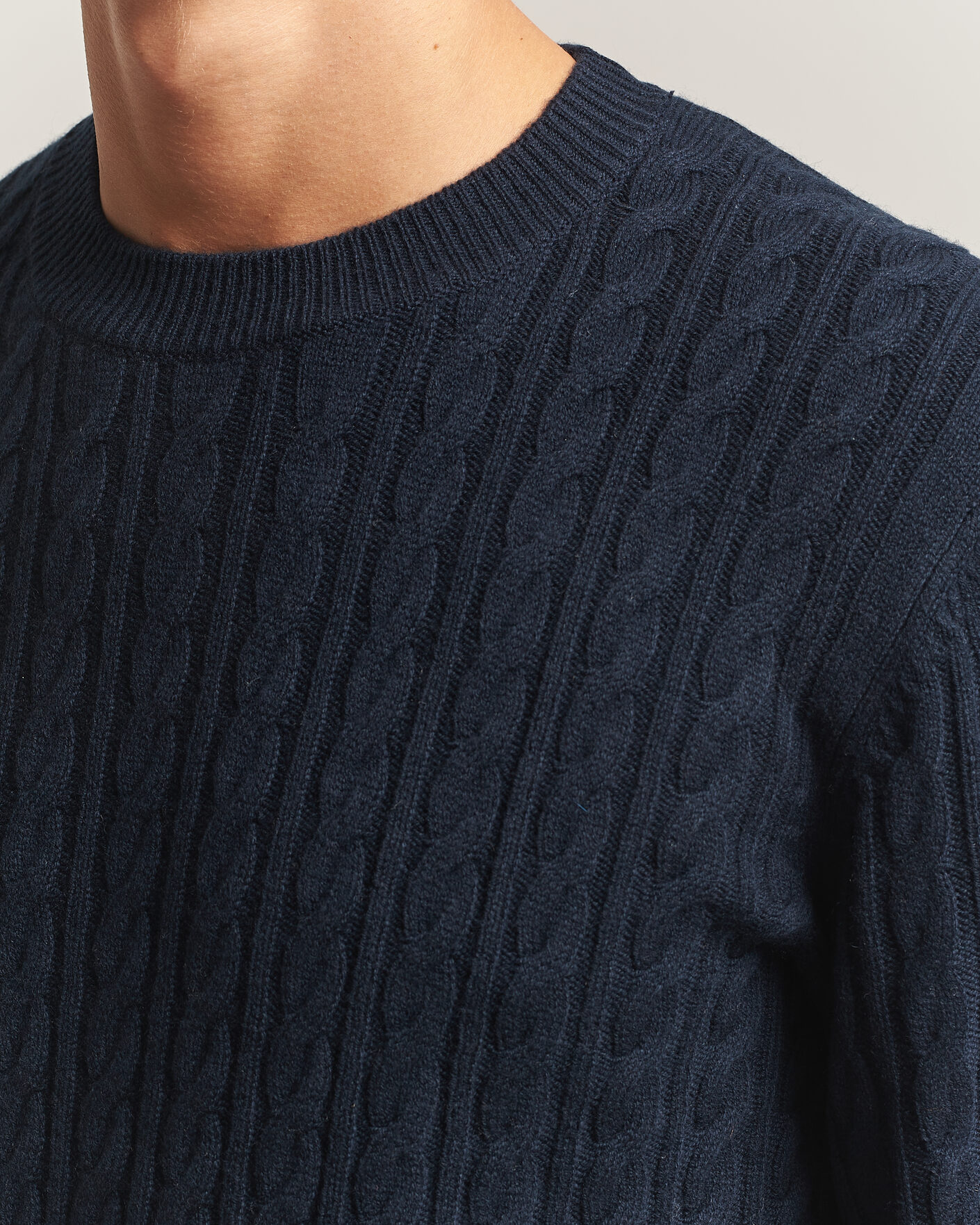 Herre | Gensere | BOSS BLACK | Furlan Wool/Cashmere Cable Crew Neck Dark Blue