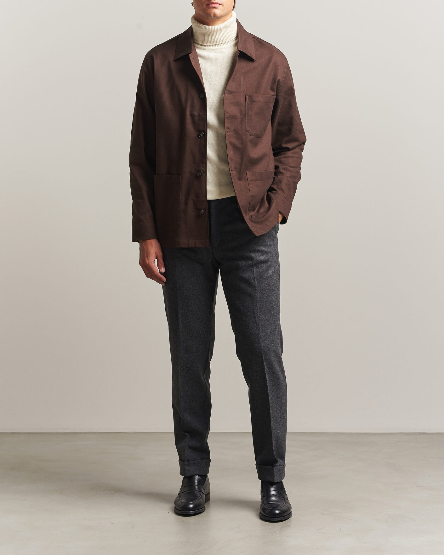 Herre | Skjorter | BOSS BLACK | Cai Cotton Overshirt Dark Brown