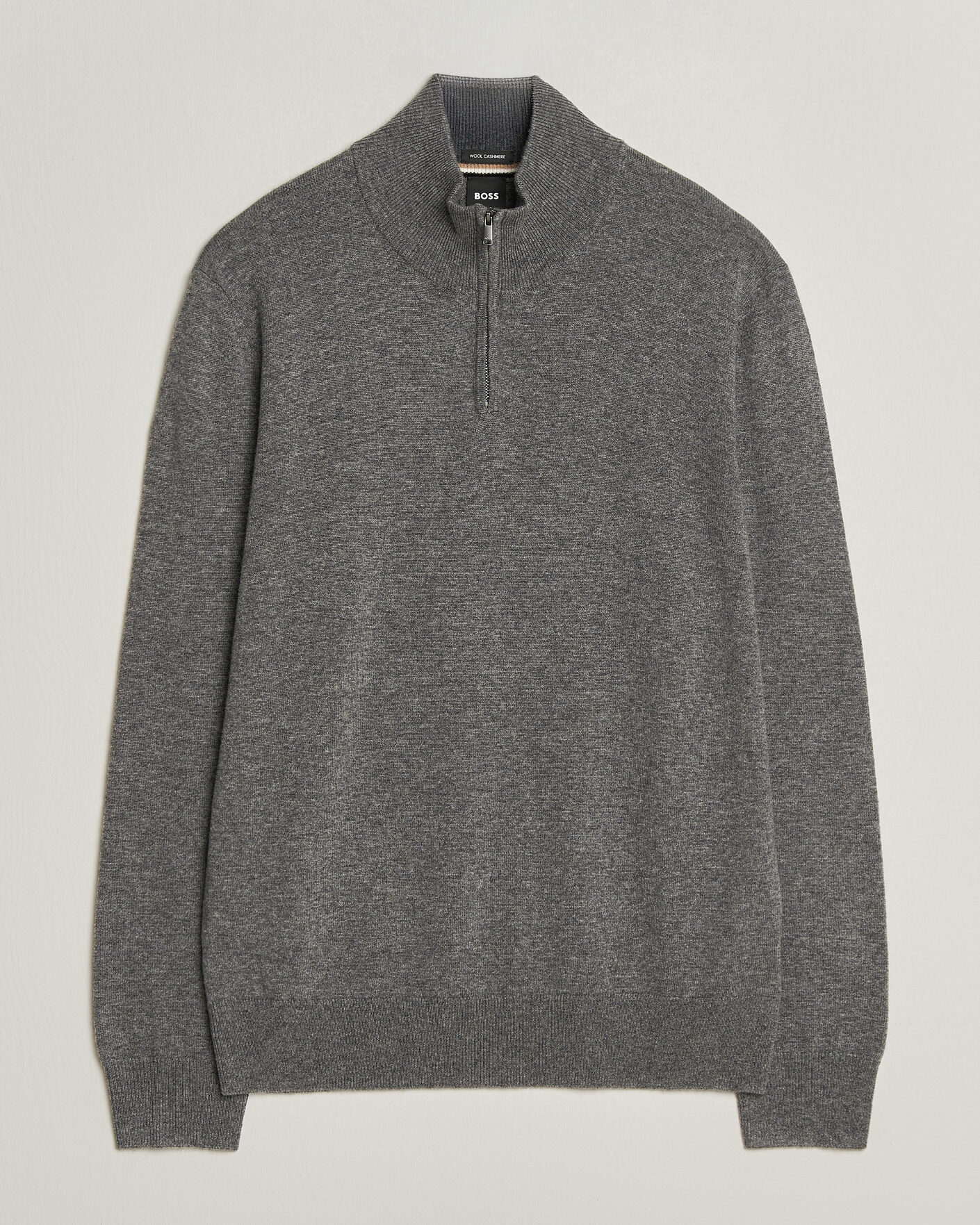 Herre | Gensere | BOSS BLACK | Hemarlo Wool/Cashmere Half Zip Medium Grey