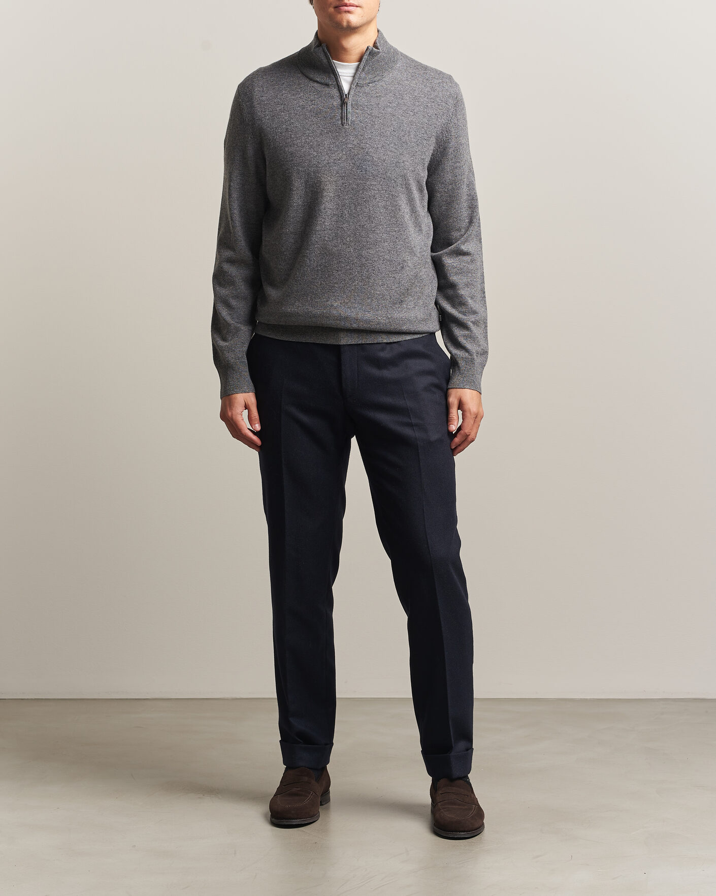 Herre | Gensere | BOSS BLACK | Hemarlo Wool/Cashmere Half Zip Medium Grey