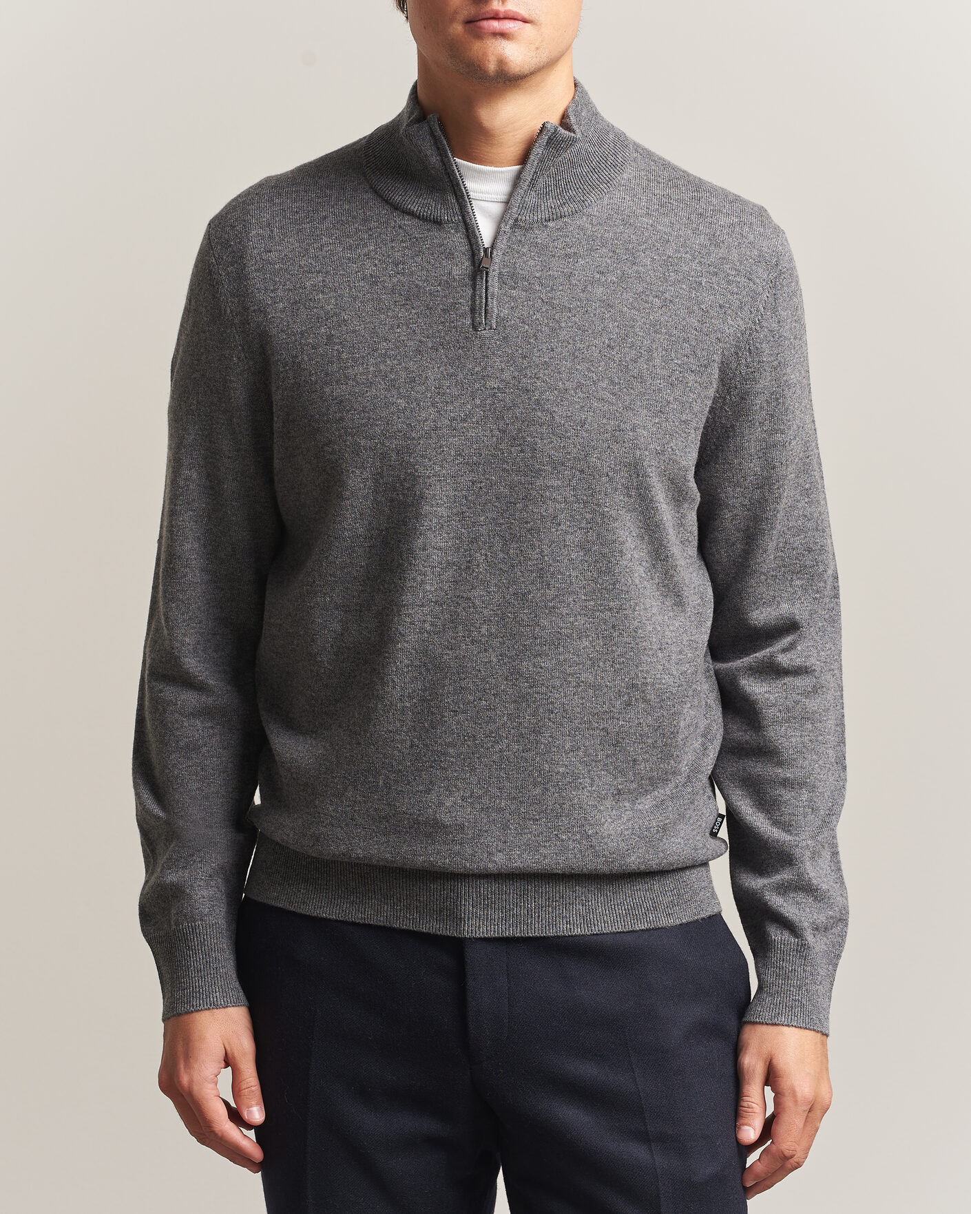 Herre | Gensere | BOSS BLACK | Hemarlo Wool/Cashmere Half Zip Medium Grey
