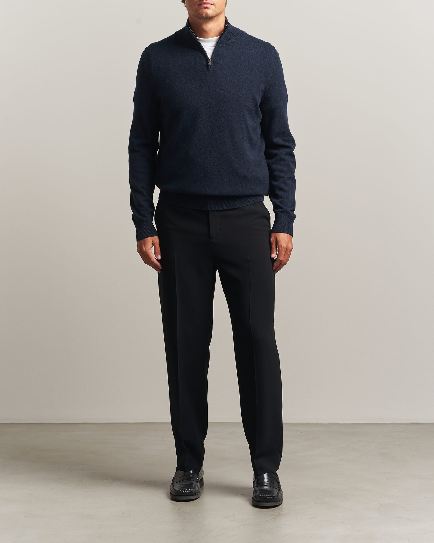Herre | Gensere | BOSS BLACK | Hemarlo Wool/Cashmere Half Zip Dark Blue