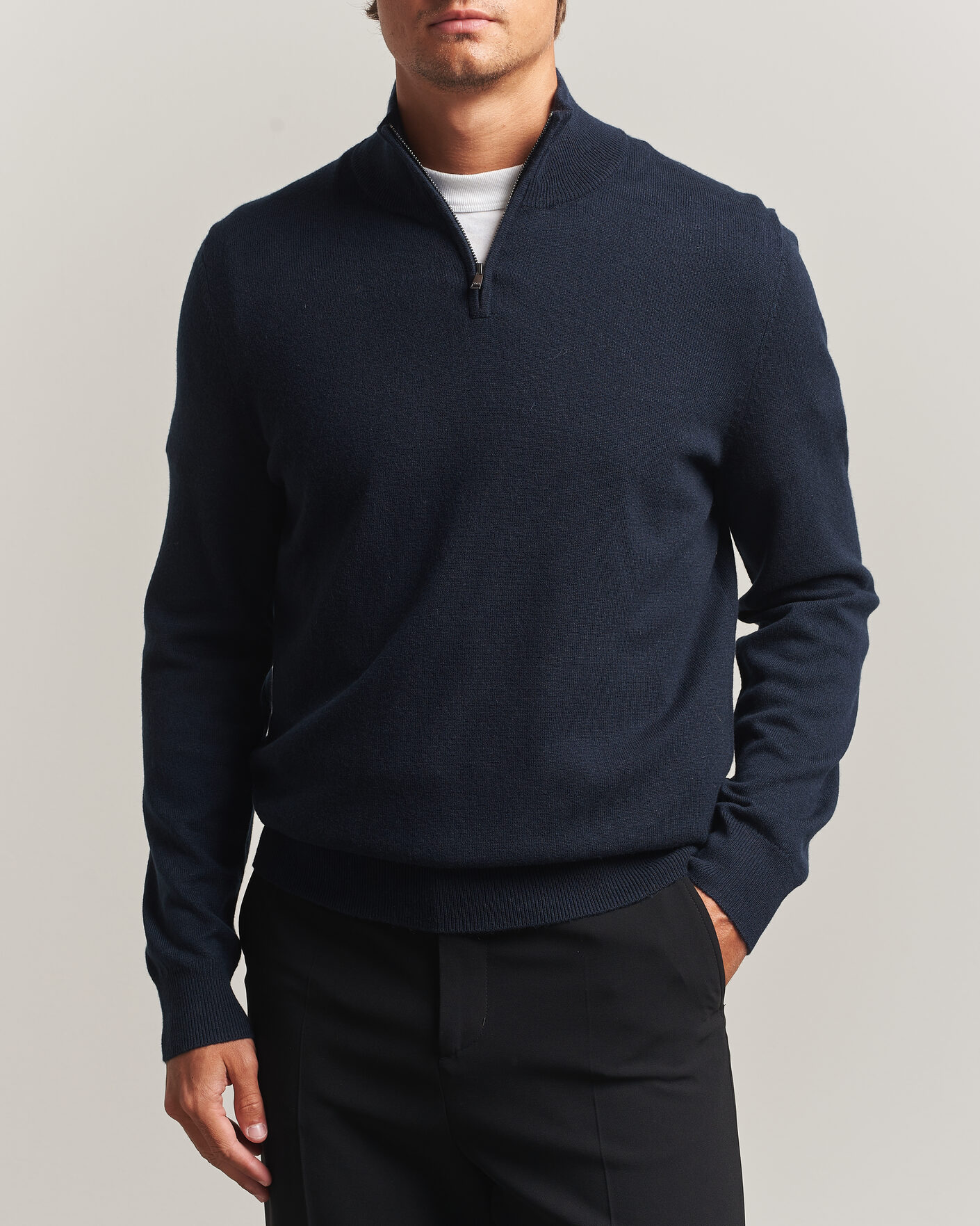 Herre | Gensere | BOSS BLACK | Hemarlo Wool/Cashmere Half Zip Dark Blue