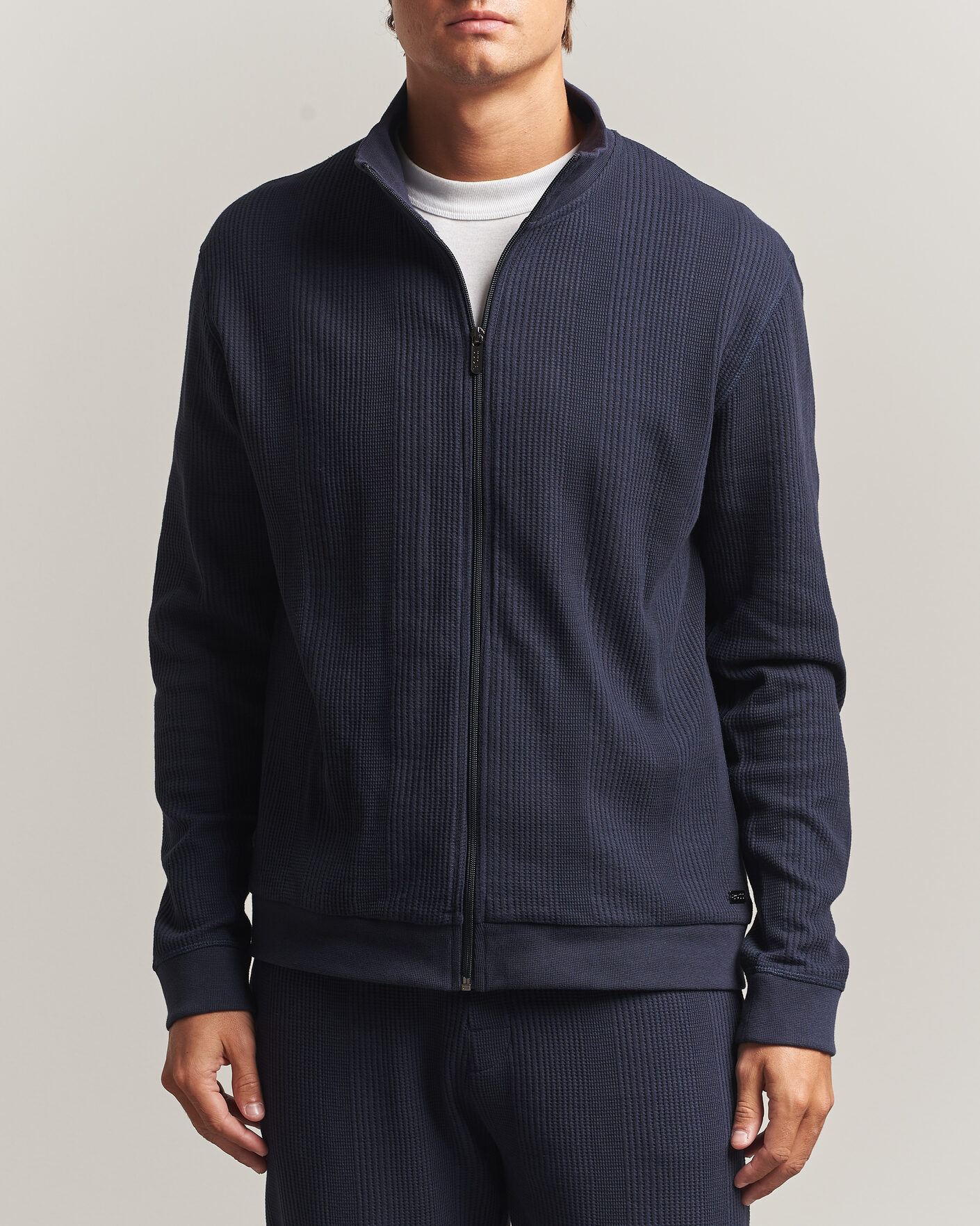 Herre | Gensere | BOSS BLACK | Structured Loungewear Full Zip Dark Blue