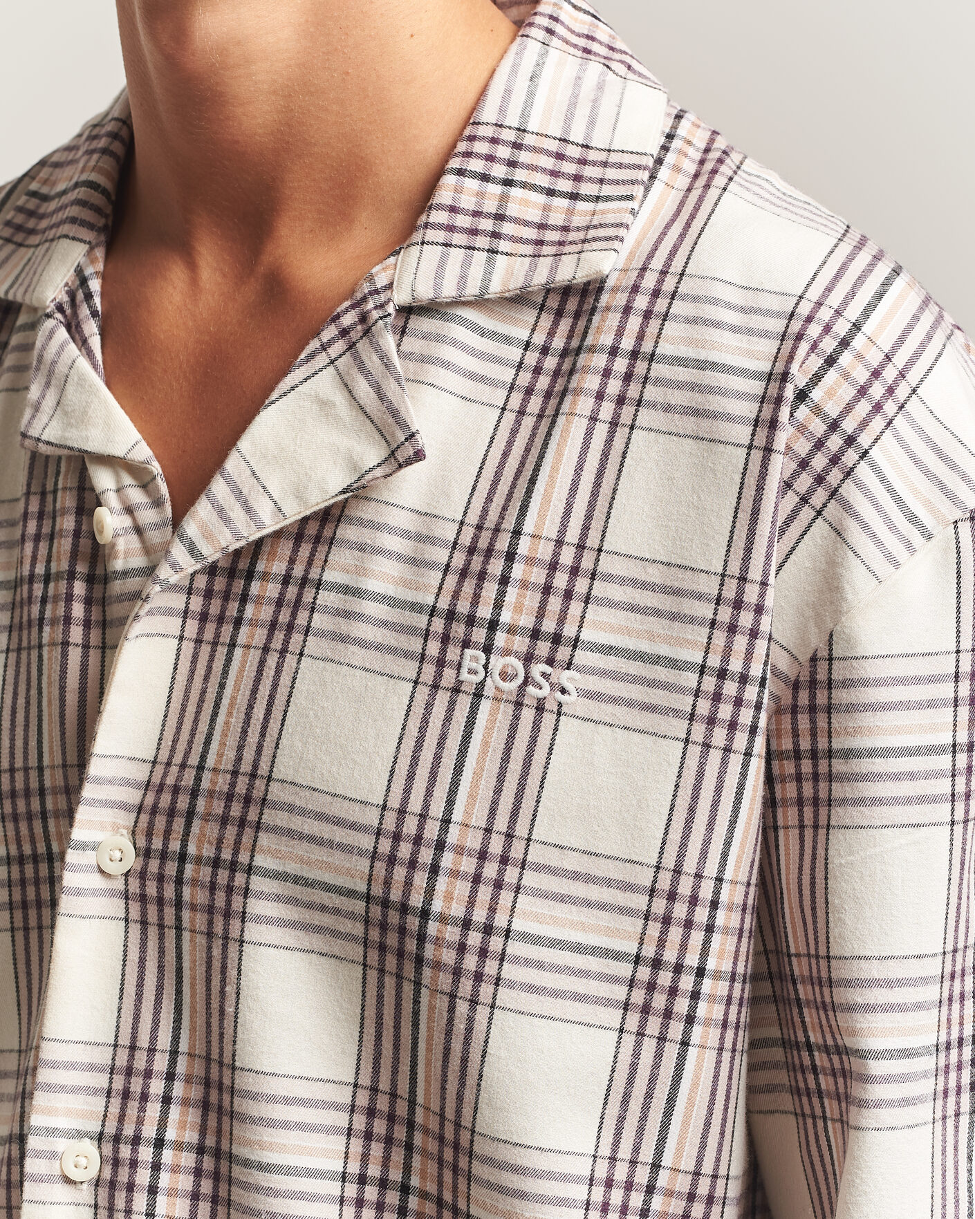 Herre | Pyjamaser og badekåper | BOSS BLACK | Checked Flannel Pyjama Set Open White