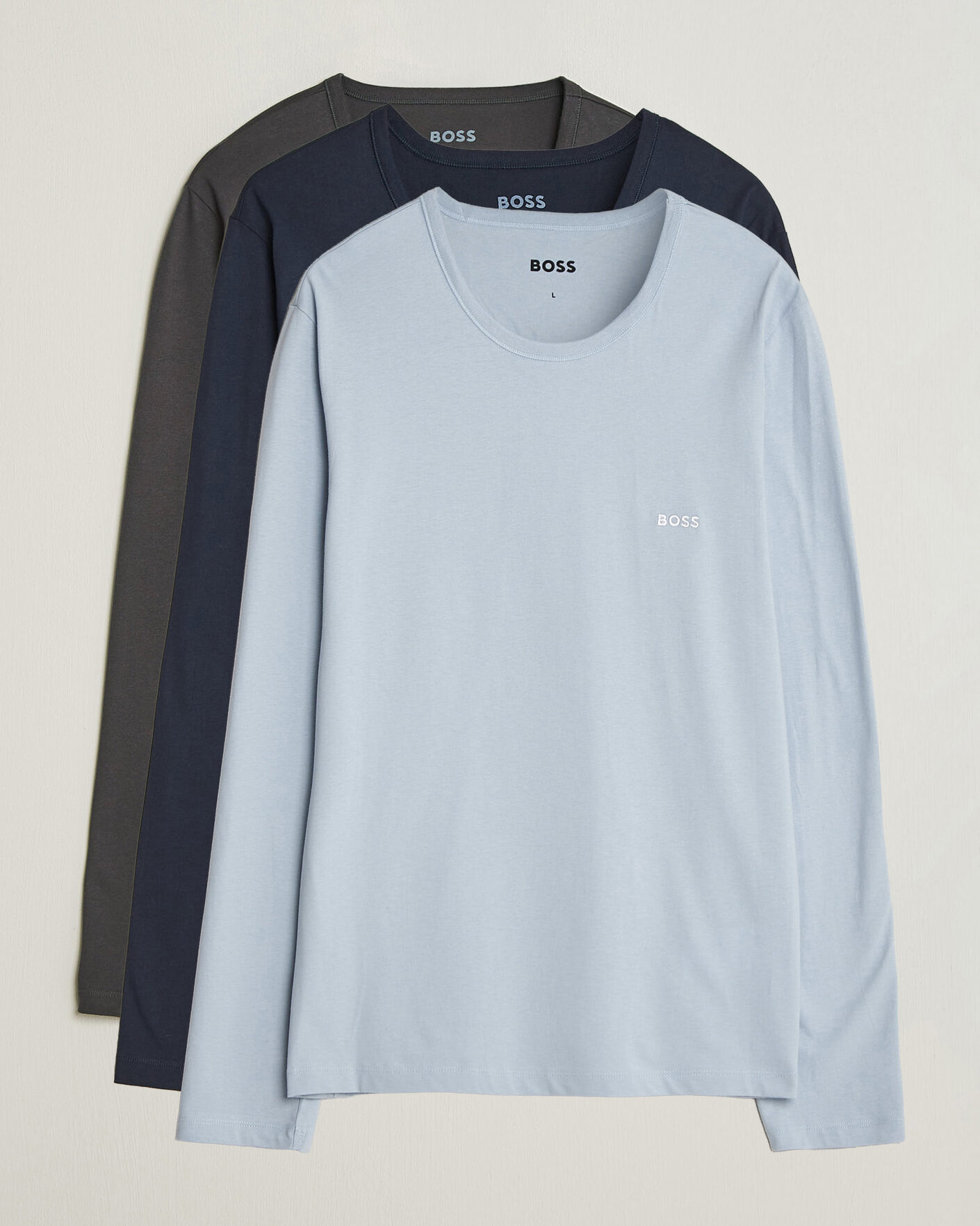 Herre | T-Shirts | BOSS BLACK | 3-Pack Long Sleeve T-Shirt Blue/Navy/Grey