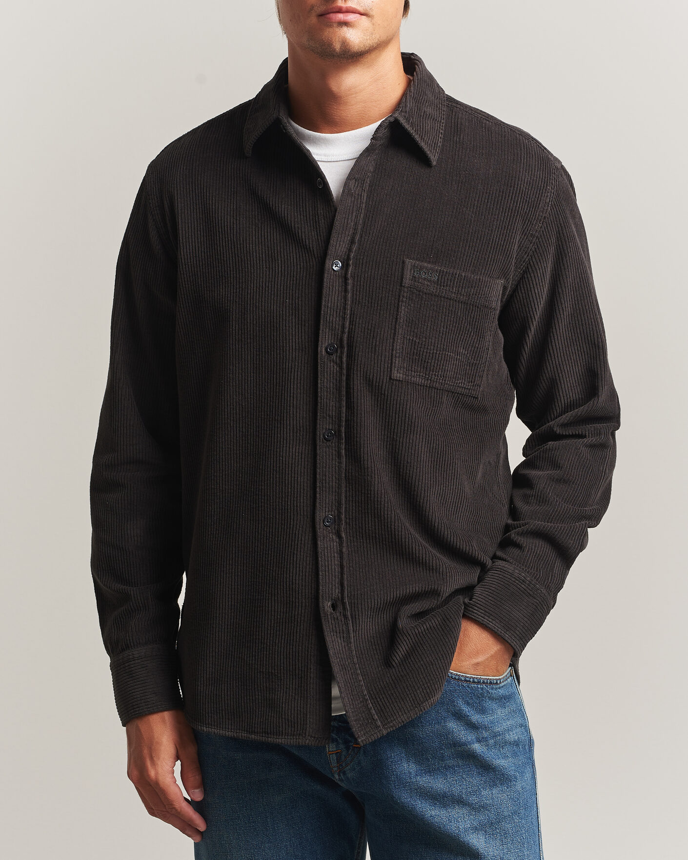 Herre | Skjorter | BOSS ORANGE | Relegant Corduroy Shirt Black