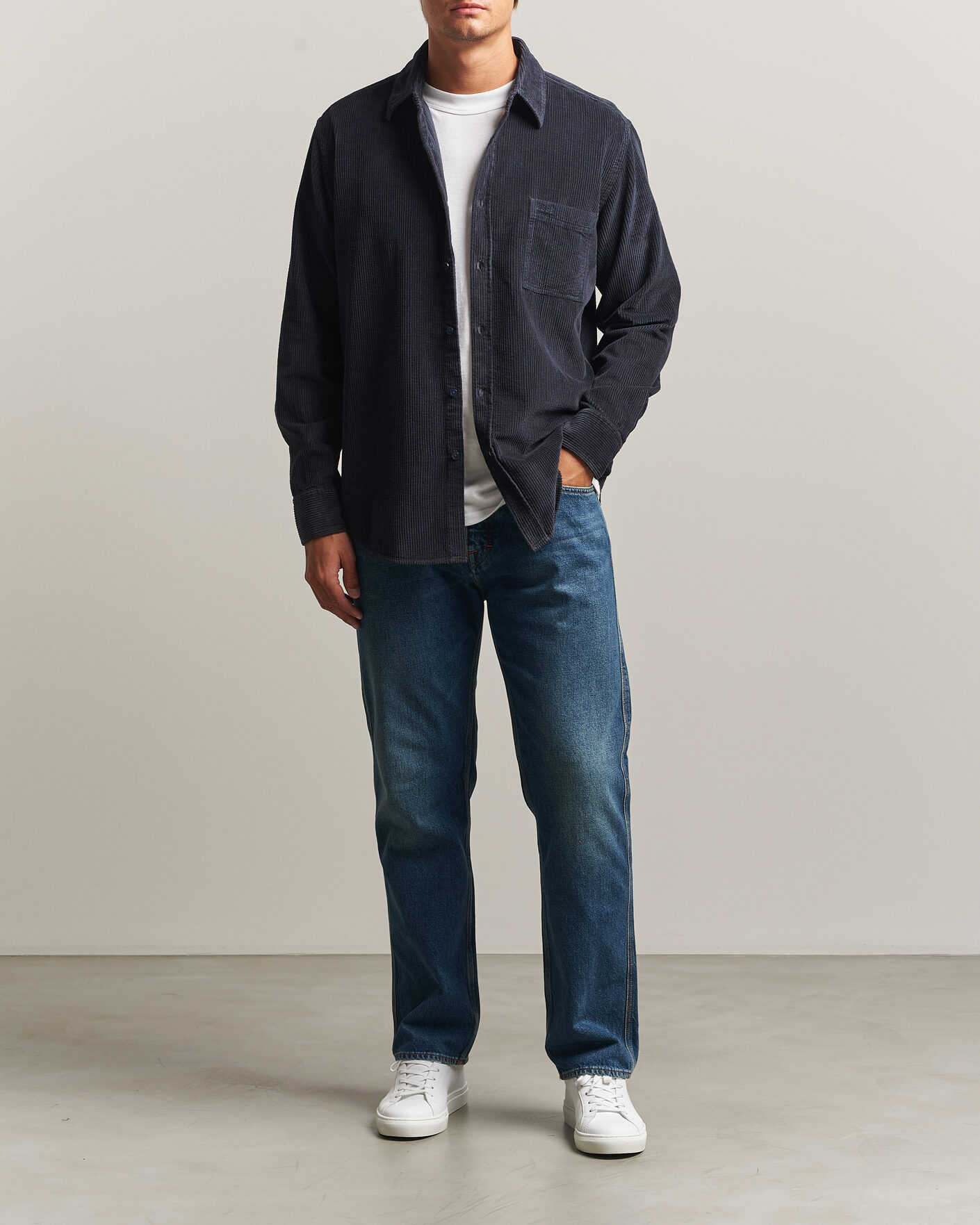 Herre | Skjorter | BOSS ORANGE | Relegant Corduroy Shirt Dark Blue