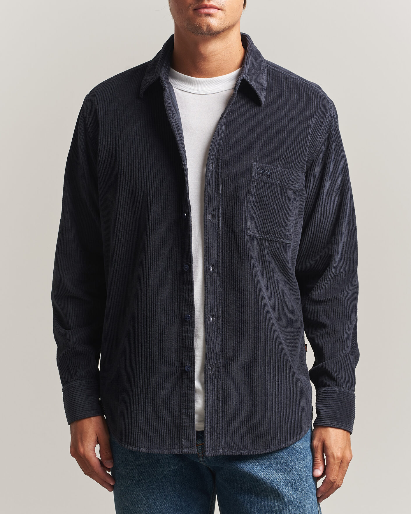 Herre | Skjorter | BOSS ORANGE | Relegant Corduroy Shirt Dark Blue