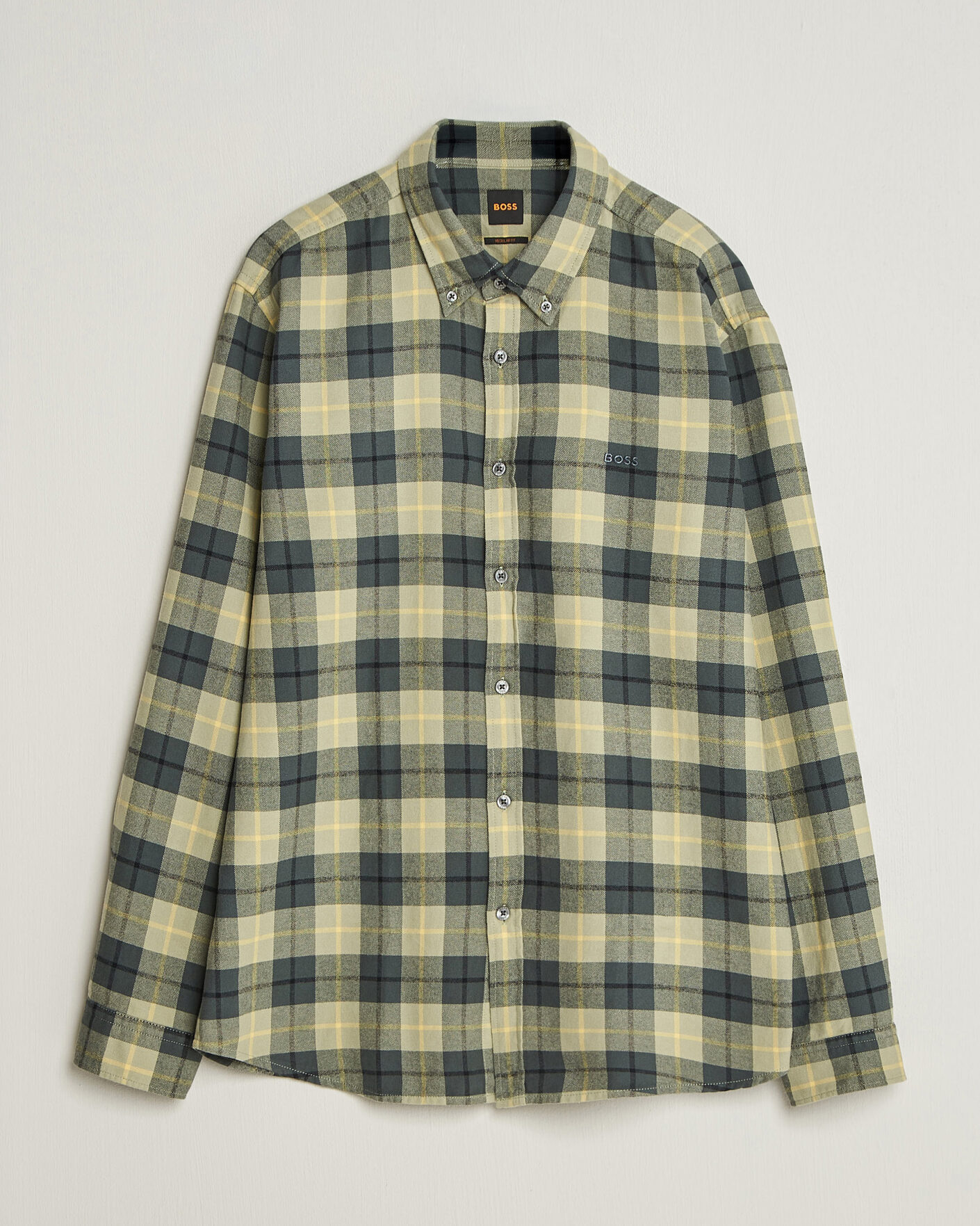 Herre | Skjorter | BOSS ORANGE | Rickert Brushed Cotton Checked Shirt Open Green