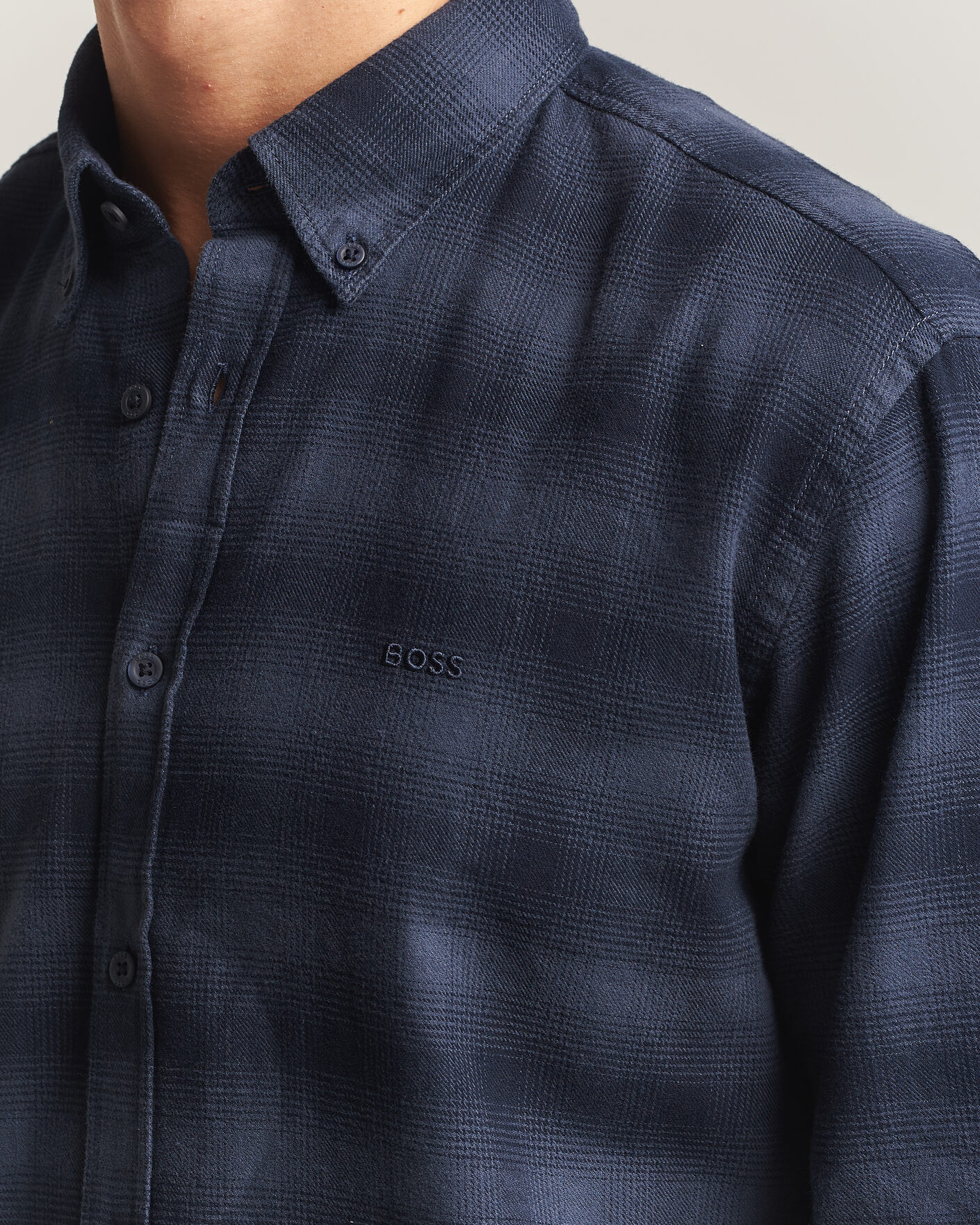Herre | Skjorter | BOSS ORANGE | Rickert Brushed Cotton Checked Shirt Dark Blue
