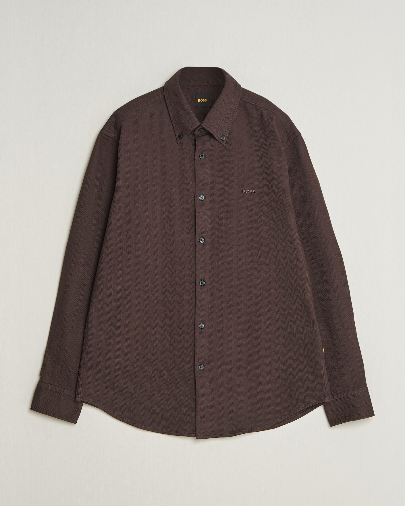Herre | Skjorter | BOSS ORANGE | Ricopuls Brushed Herringbone Shirt Dark Brown
