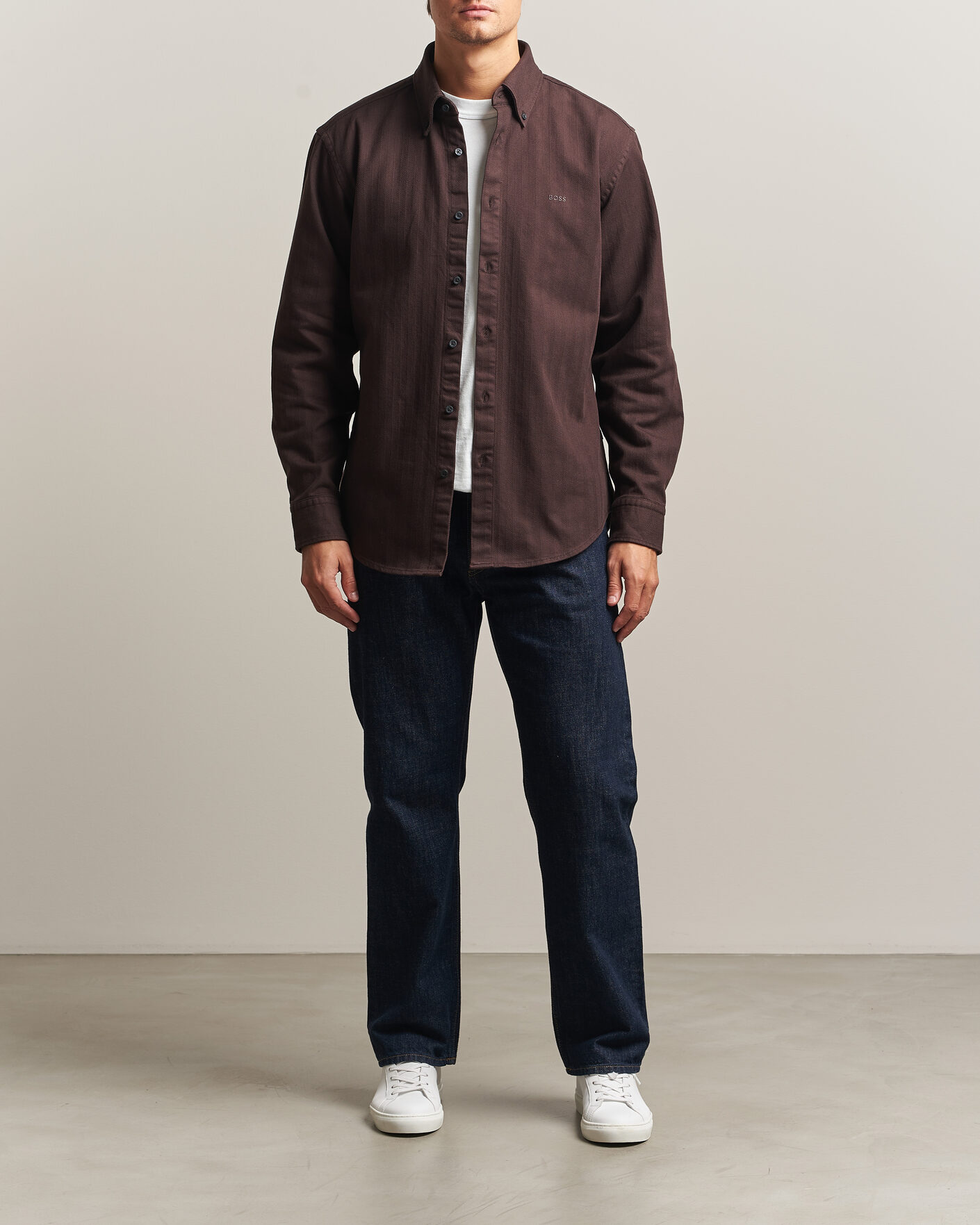 Herre | Skjorter | BOSS ORANGE | Ricopuls Brushed Herringbone Shirt Dark Brown