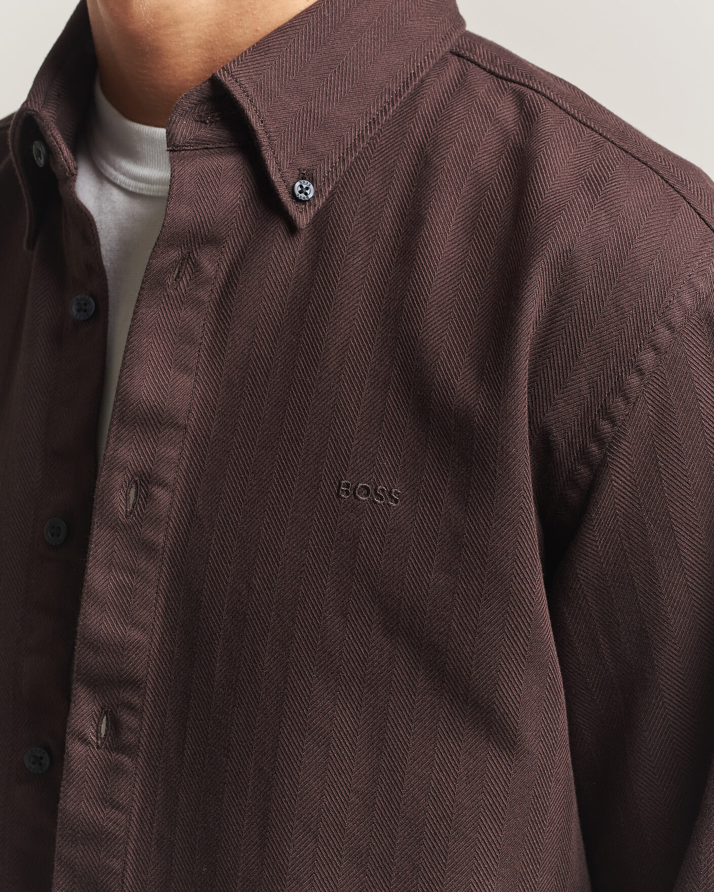 Herre | Skjorter | BOSS ORANGE | Ricopuls Brushed Herringbone Shirt Dark Brown