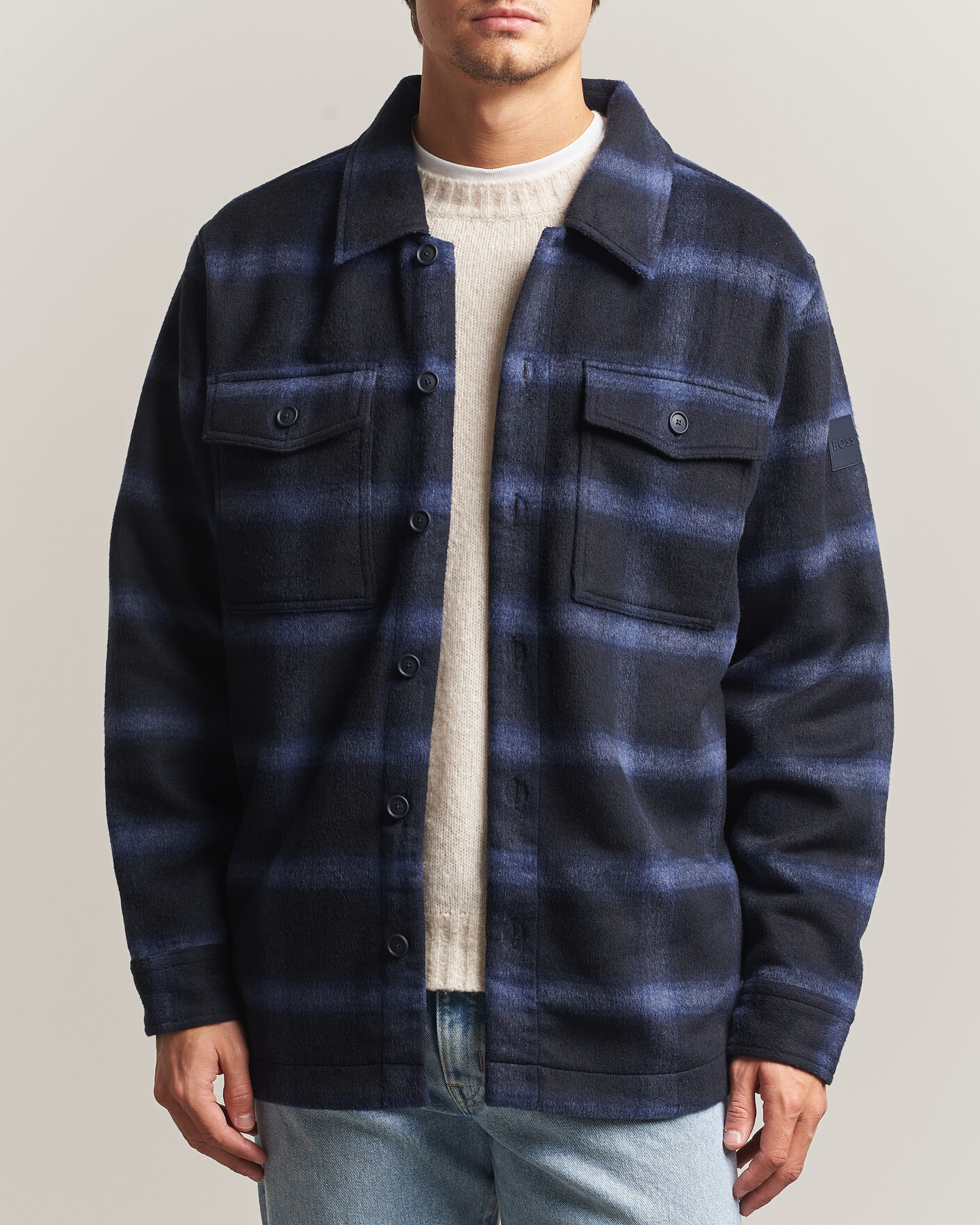 Herre | Jakker | BOSS ORANGE | Losky Flannel Checked Overshirt Dark Blue